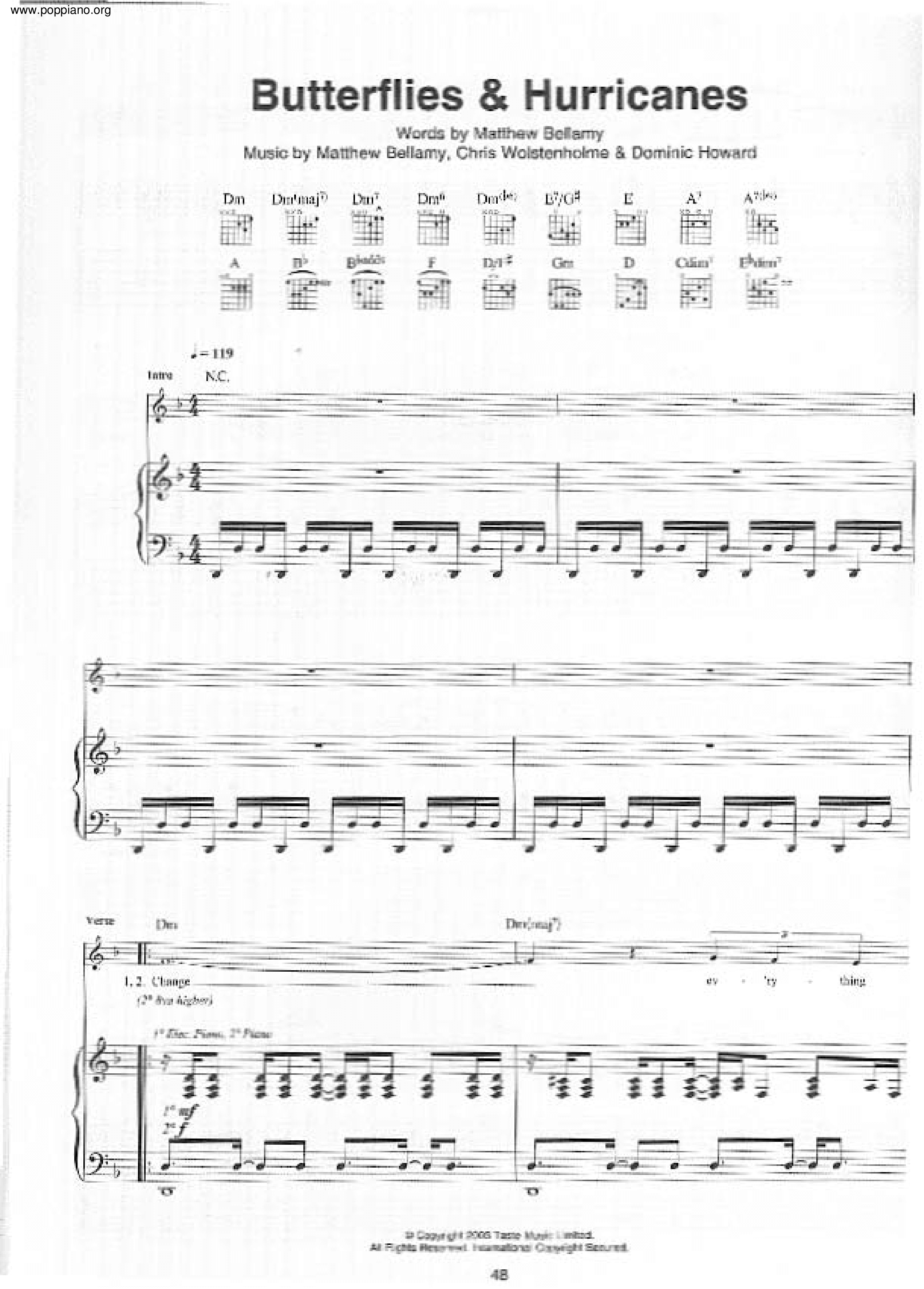 MuseButterflies And Hurricanes Sheet Music pdf, Free Score Download ★