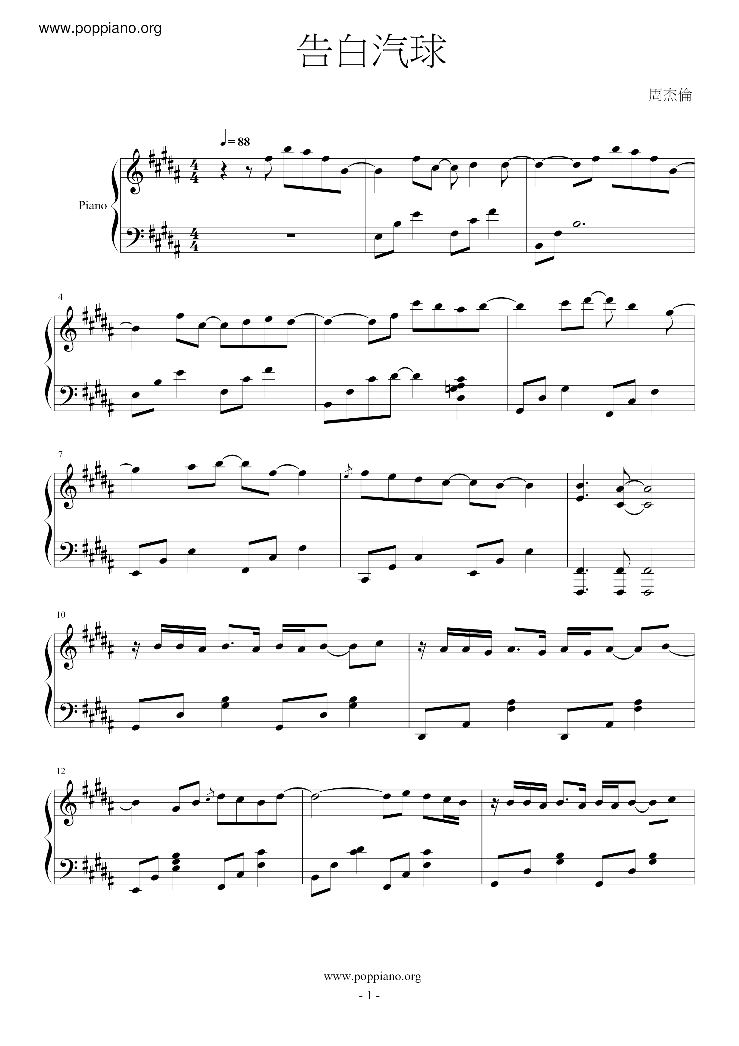 Jay ChouConfession Balloons Sheet Music pdf, Free Score Download ★