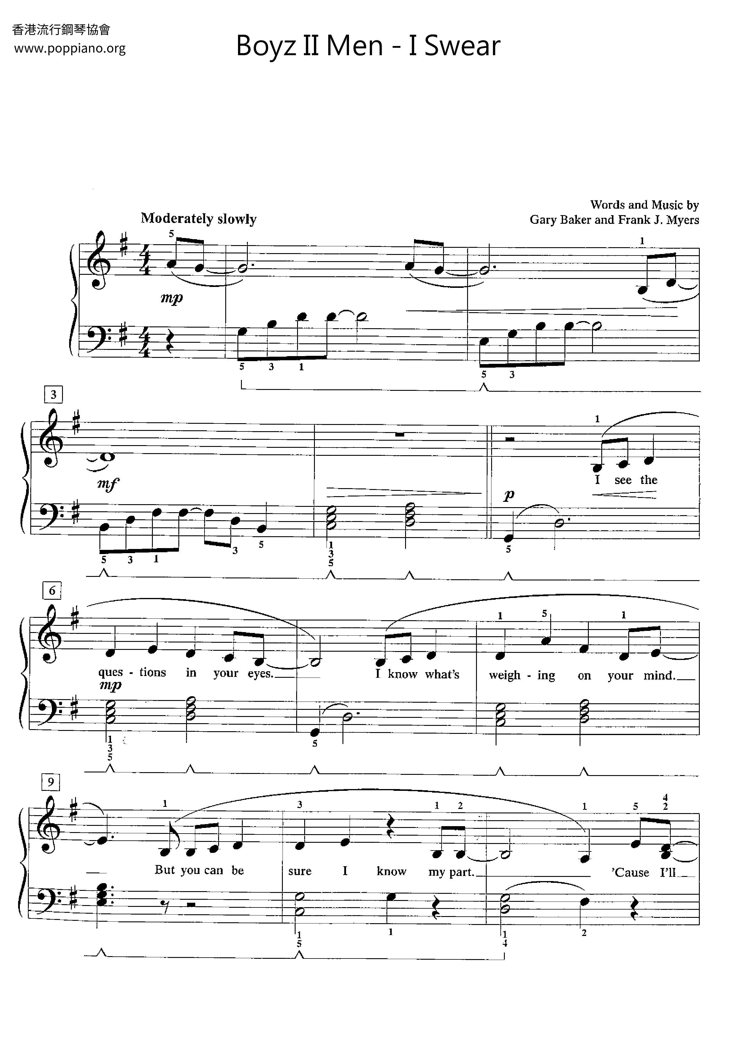 ★Boyz II Men I Swear ピアノ譜pdf 香港ポップピアノ協会 無料PDF楽譜ダウンロード gakufu