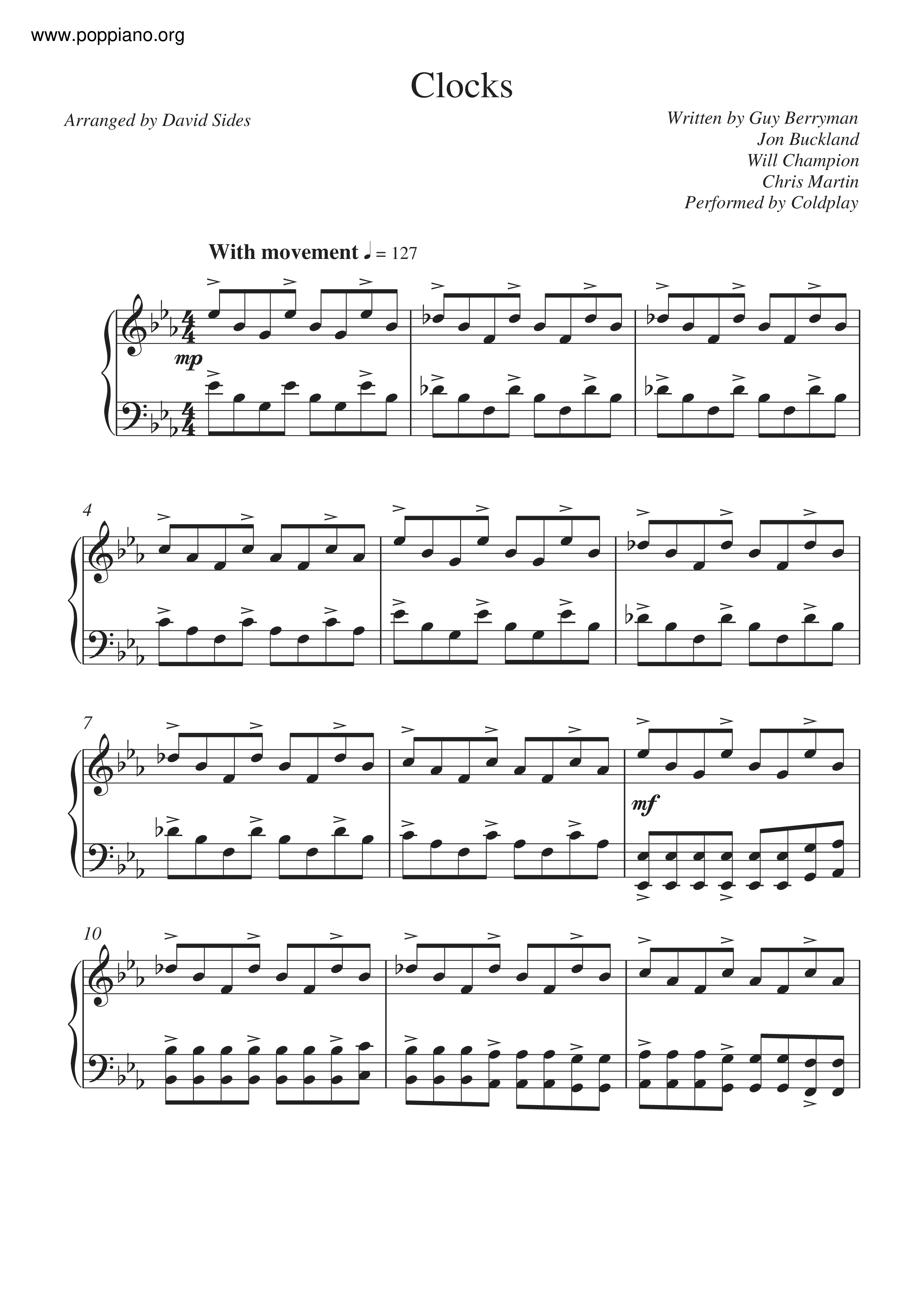 ColdplayClocks Sheet Music pdf, Free Score Download ★