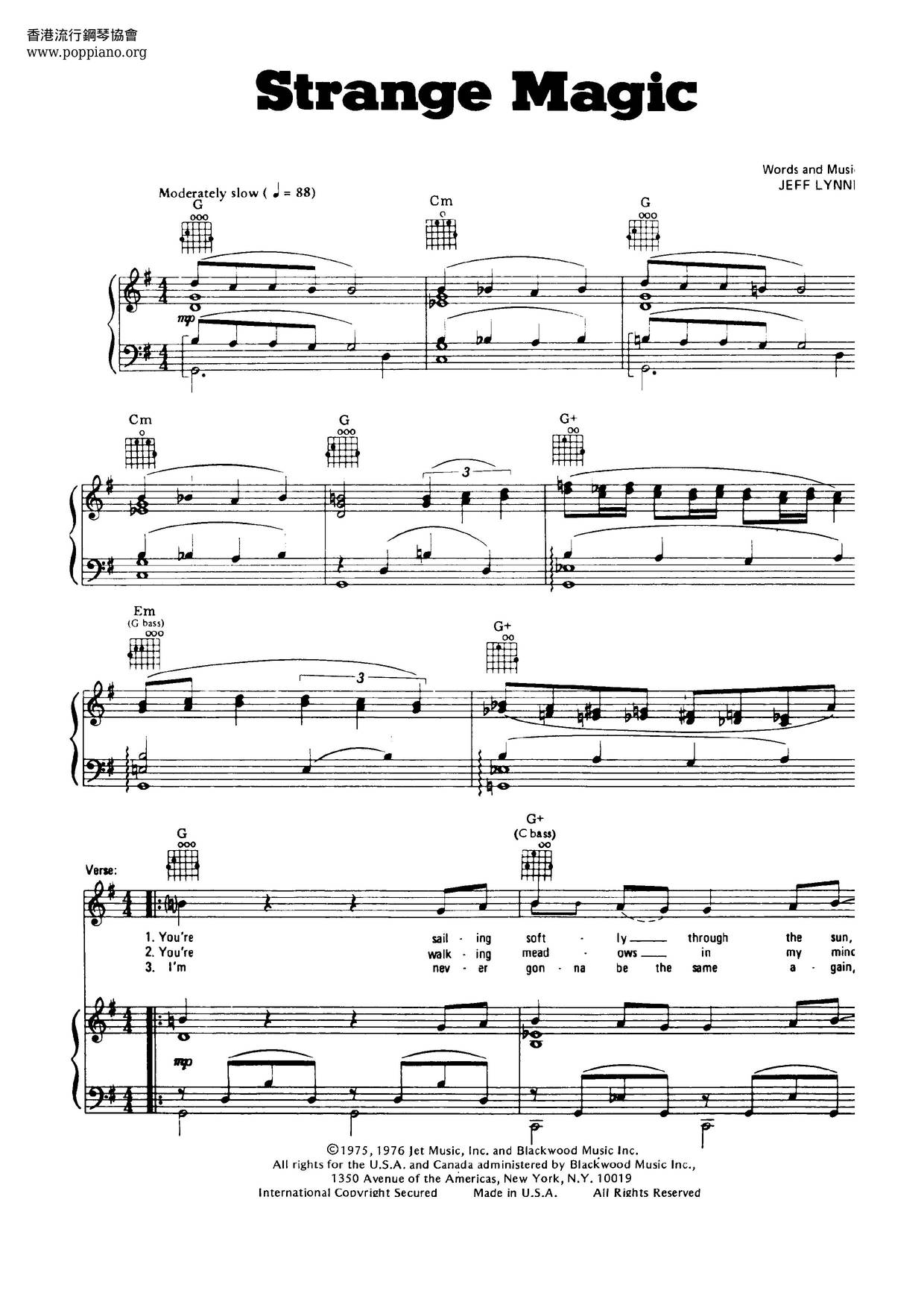 ★Electric Light Orchestra Strange Magic ピアノ譜pdf 香港ポップピアノ協会 無料PDF楽譜