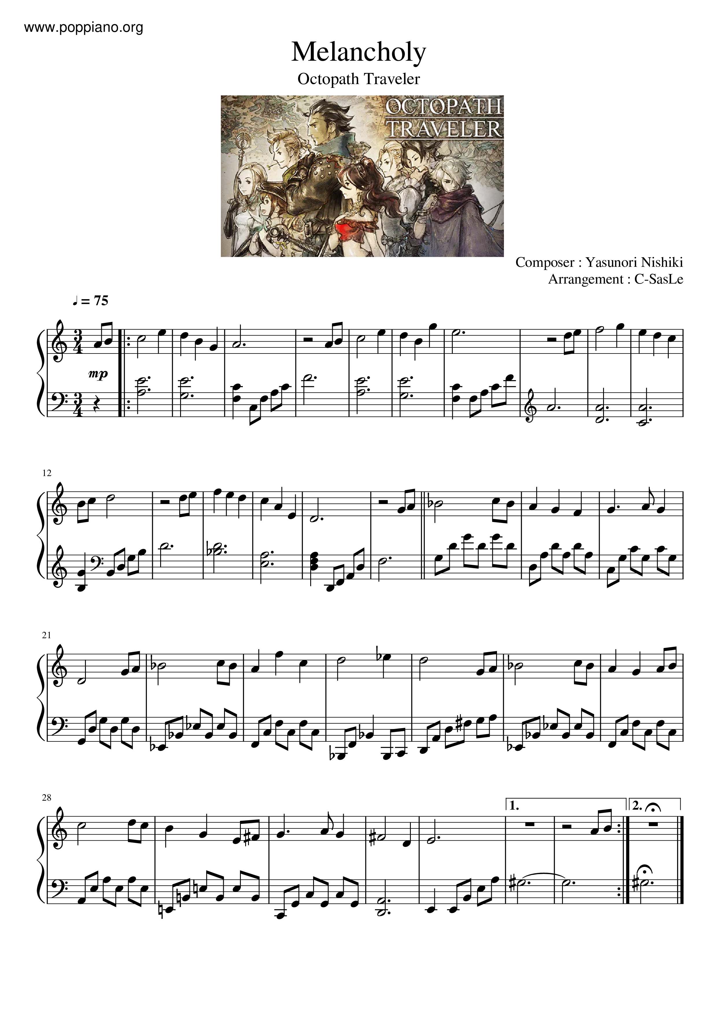 Octopath TravelerMelancholy Sheet Music pdf, Free Score Download ★