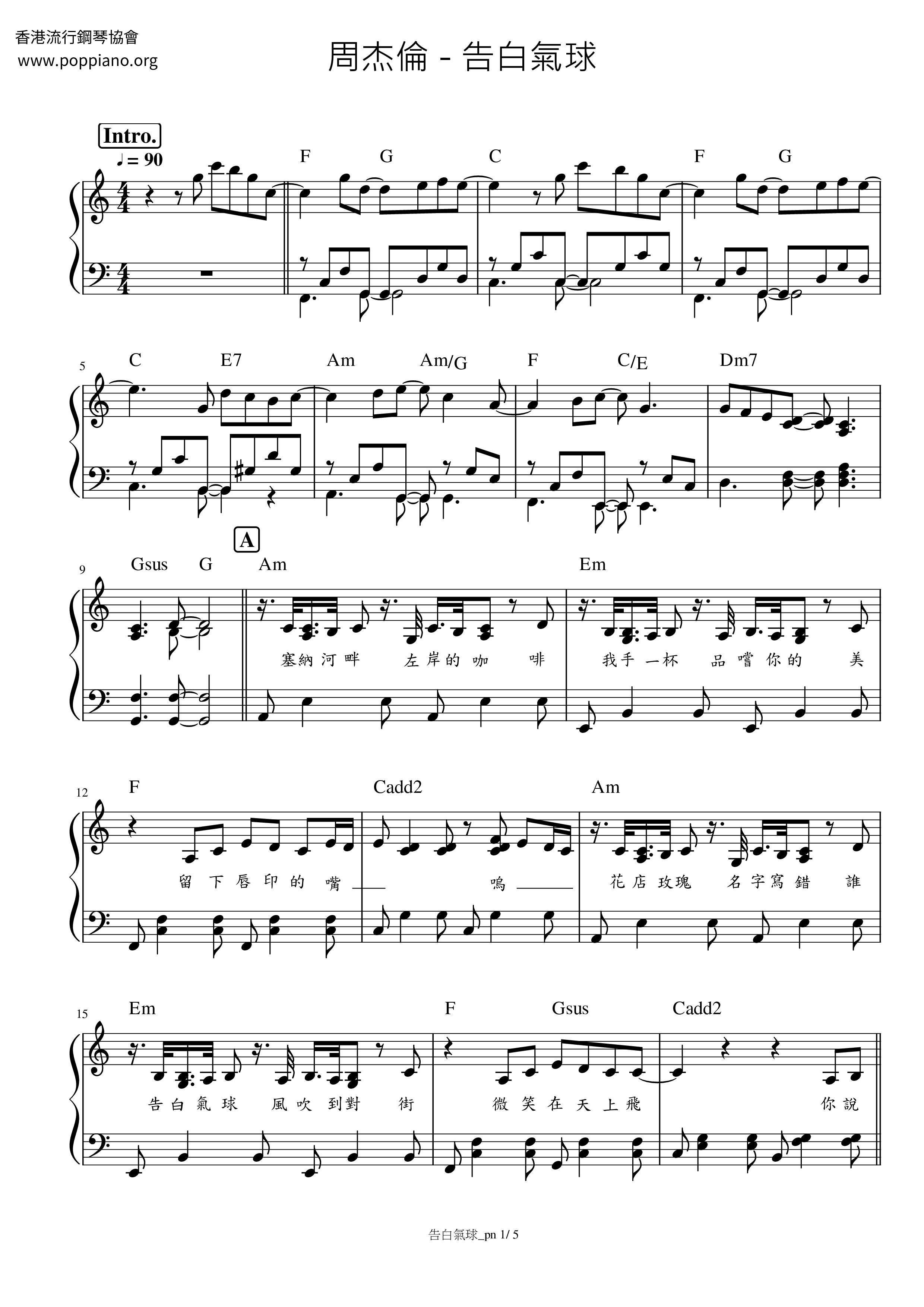 Jay ChouConfession Balloons Sheet Music pdf, Free Score Download ★