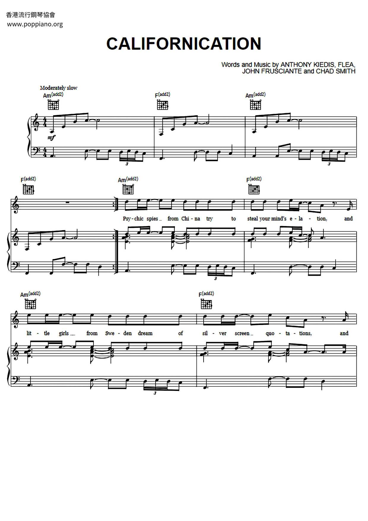 Red Hot Chili PeppersCalifornication Sheet Music pdf, Free Score