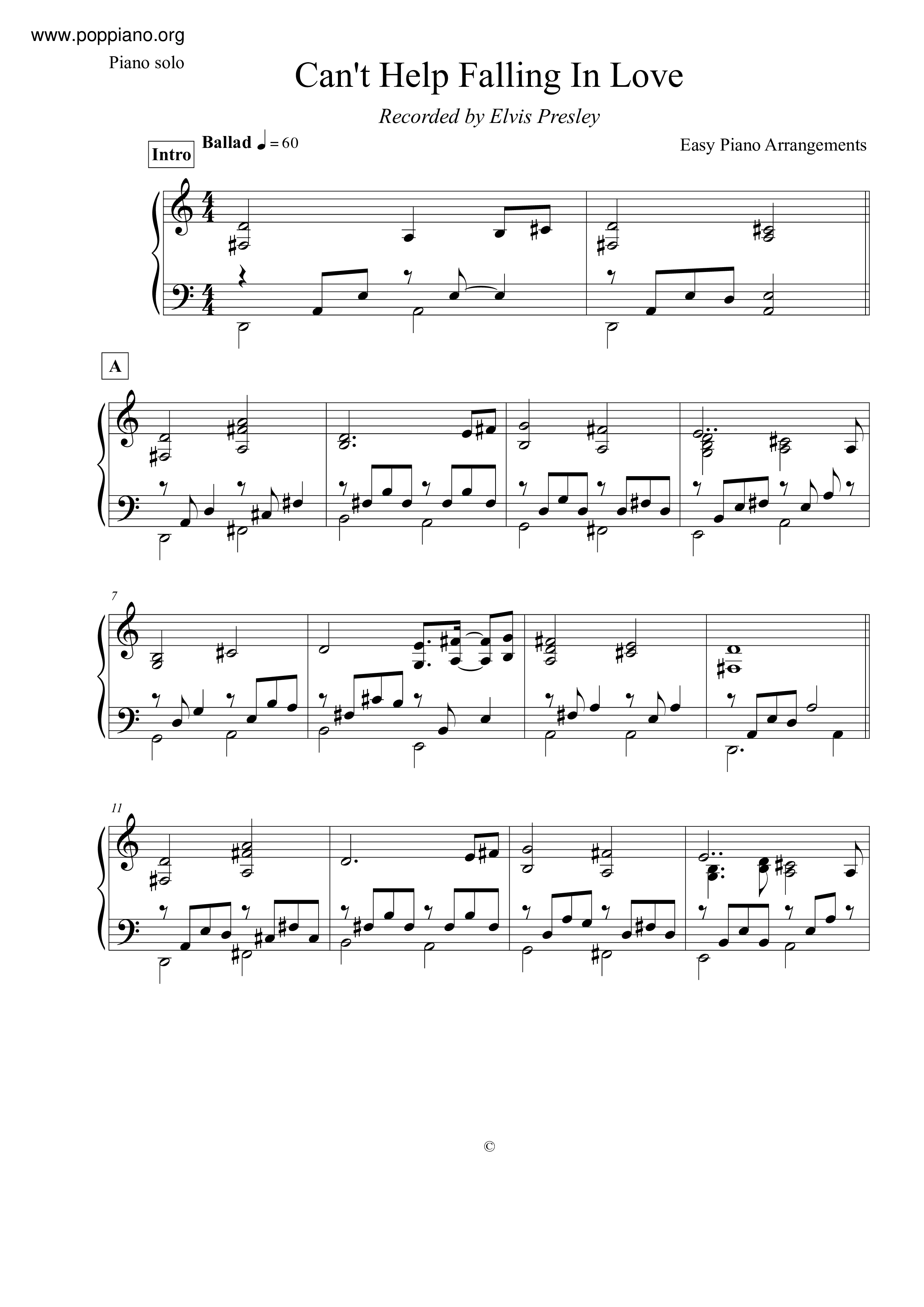 Elvis PresleyCan't Help Falling In Love Sheet Music pdf, Free Score Download ★
