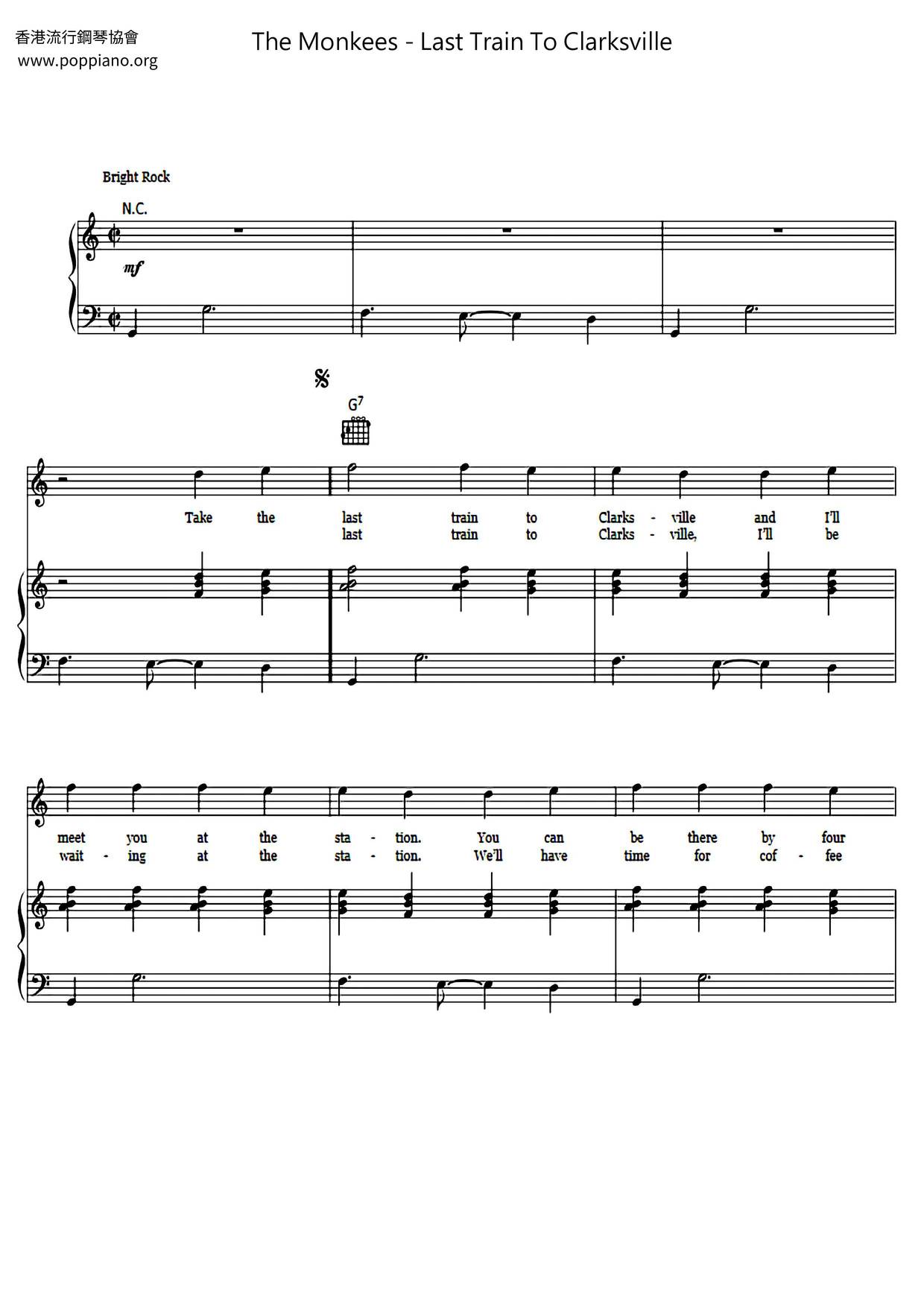 The MonkeesLast Train To Clarksville Sheet Music pdf, Free Score Download ★