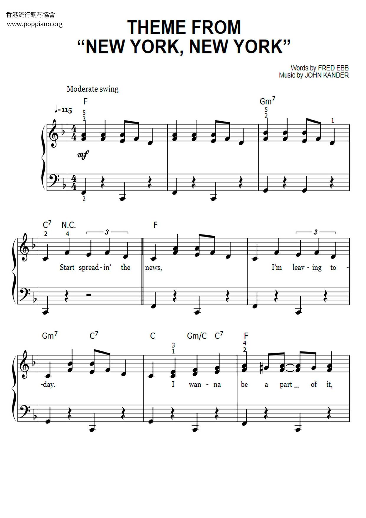 Frank SinatraNew York, New York Sheet Music pdf, Free Score Download ★