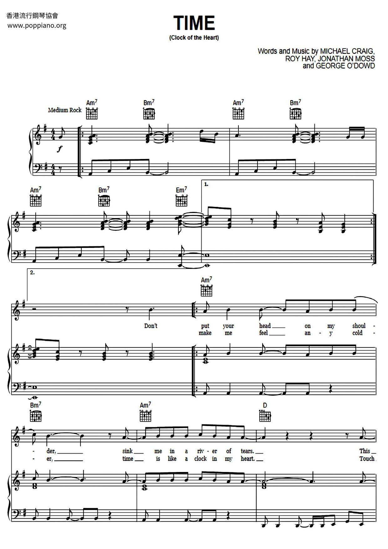 Culture ClubTime (Clock Of The Heart) Sheet Music pdf, Free Score