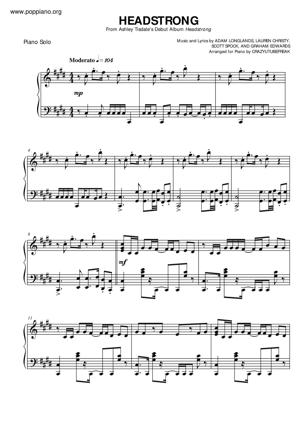 Ashley TisdaleHeadstrong Sheet Music pdf, Free Score Download ★