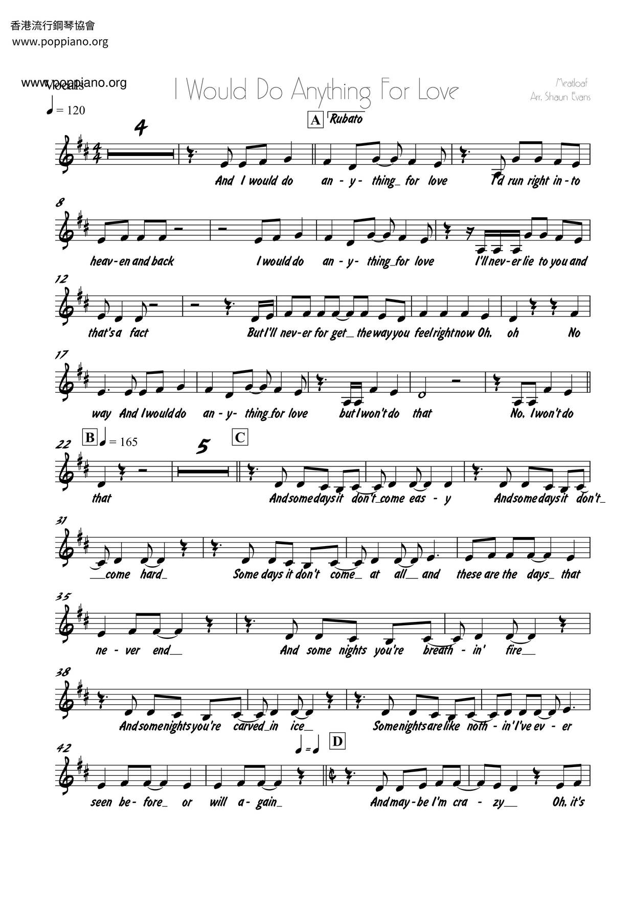 Meat LoafI'd Do Anything for Love (But I Won’t Do That) 琴譜pdf香港流行鋼琴協會