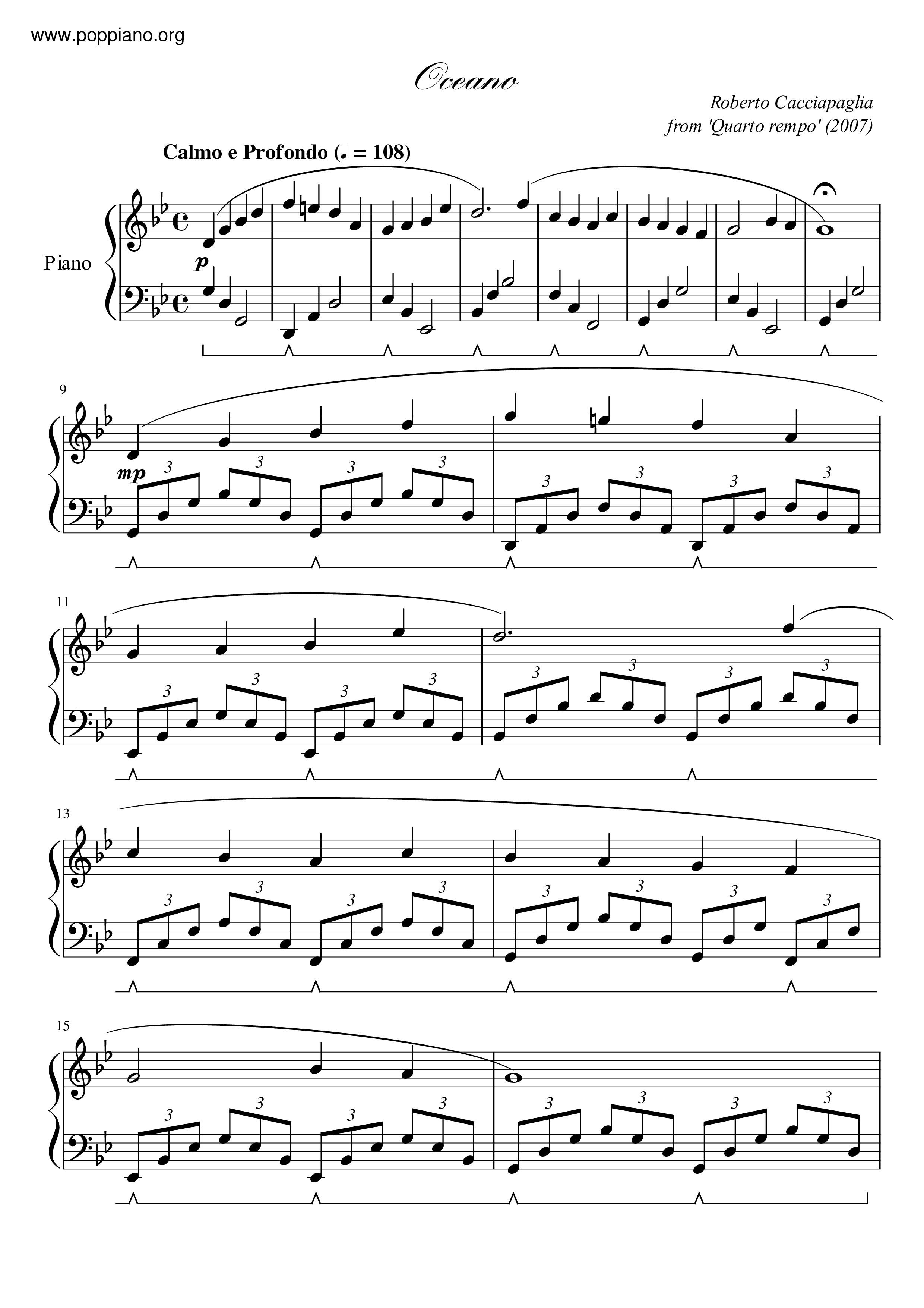 Roberto CacciapagliaOceano 琴谱/五线谱pdf香港流行钢琴协会琴谱下载 ★