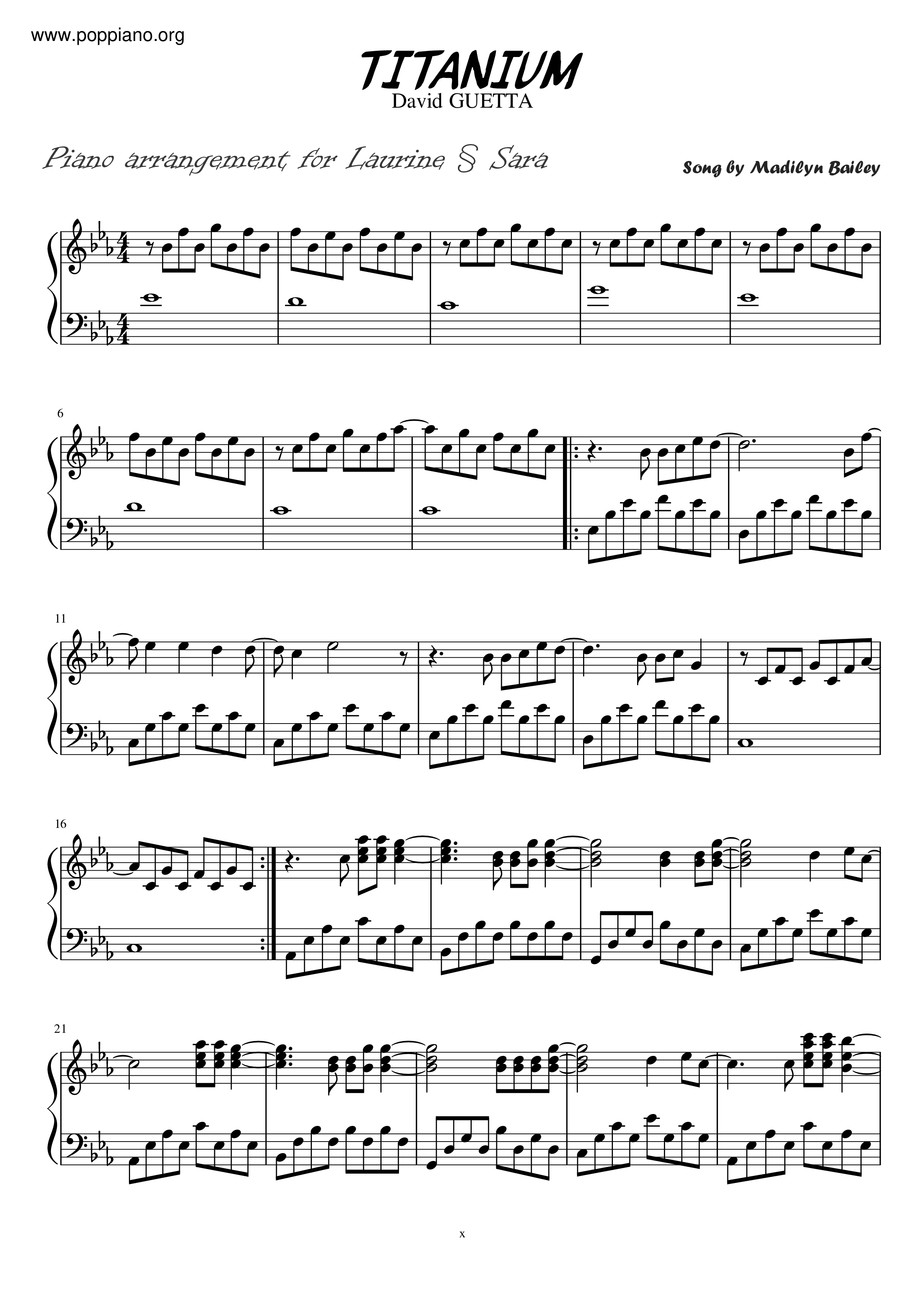 David Guetta, SiaTitanium Sheet Music pdf, Free Score Download ★