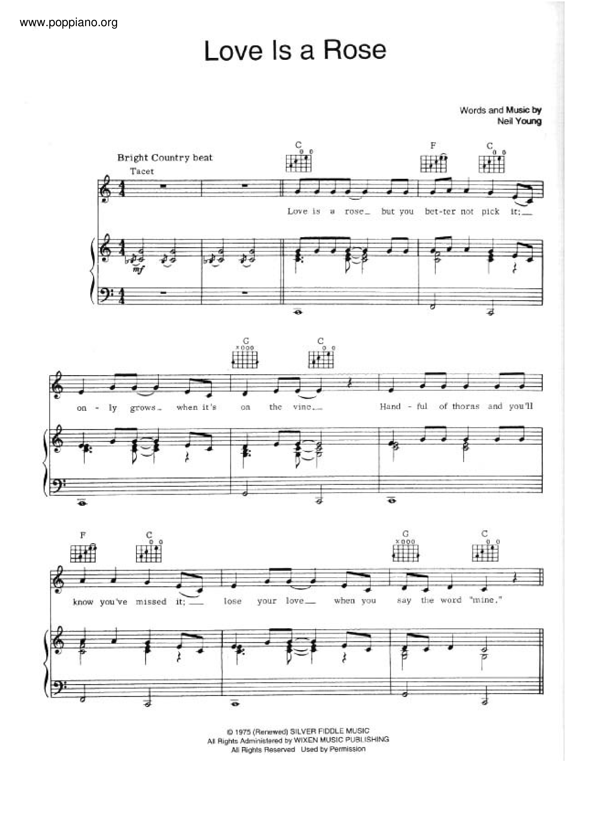Linda RonstadtLove Is A Rose Sheet Music pdf, Free Score Download ★