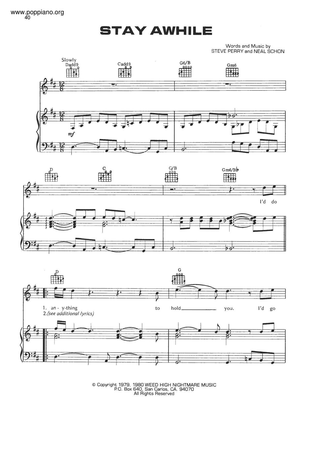 JourneyStay Awhile Sheet Music pdf, Free Score Download ★