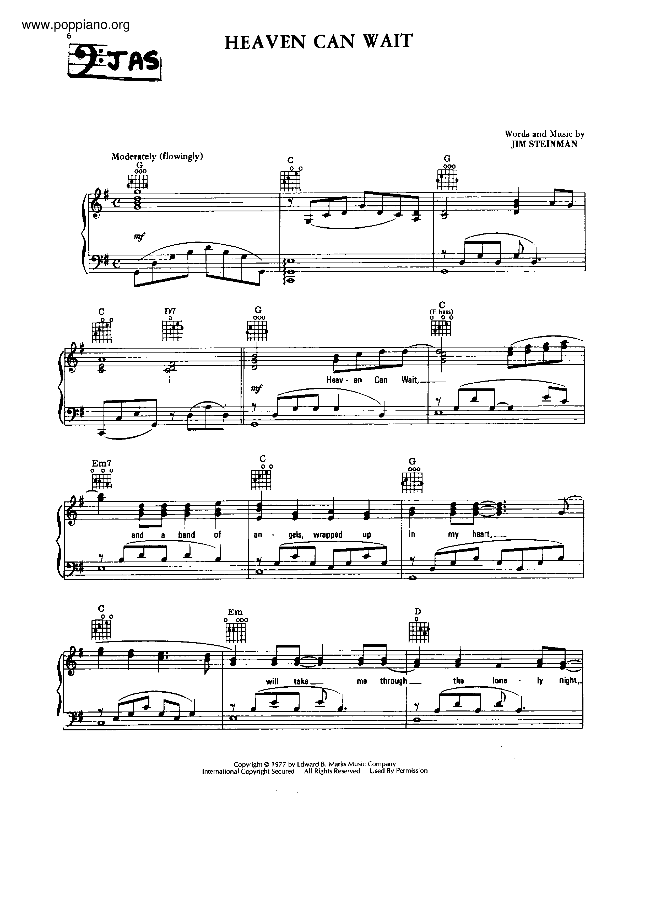 Meat LoafHeaven Can Wait Sheet Music pdf, Free Score Download ★