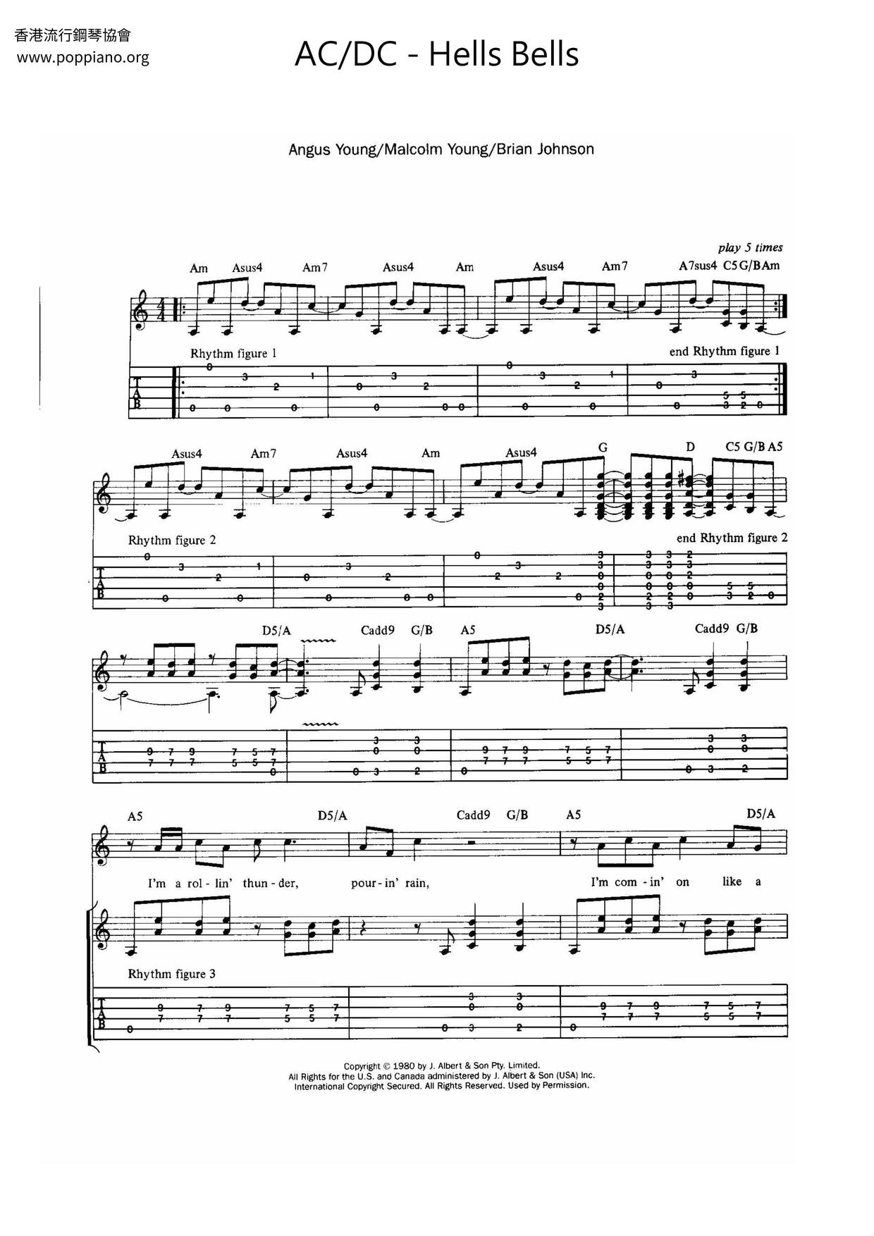 AC/DC-Hells Bells Sheet Music pdf, - Free Score Download ★