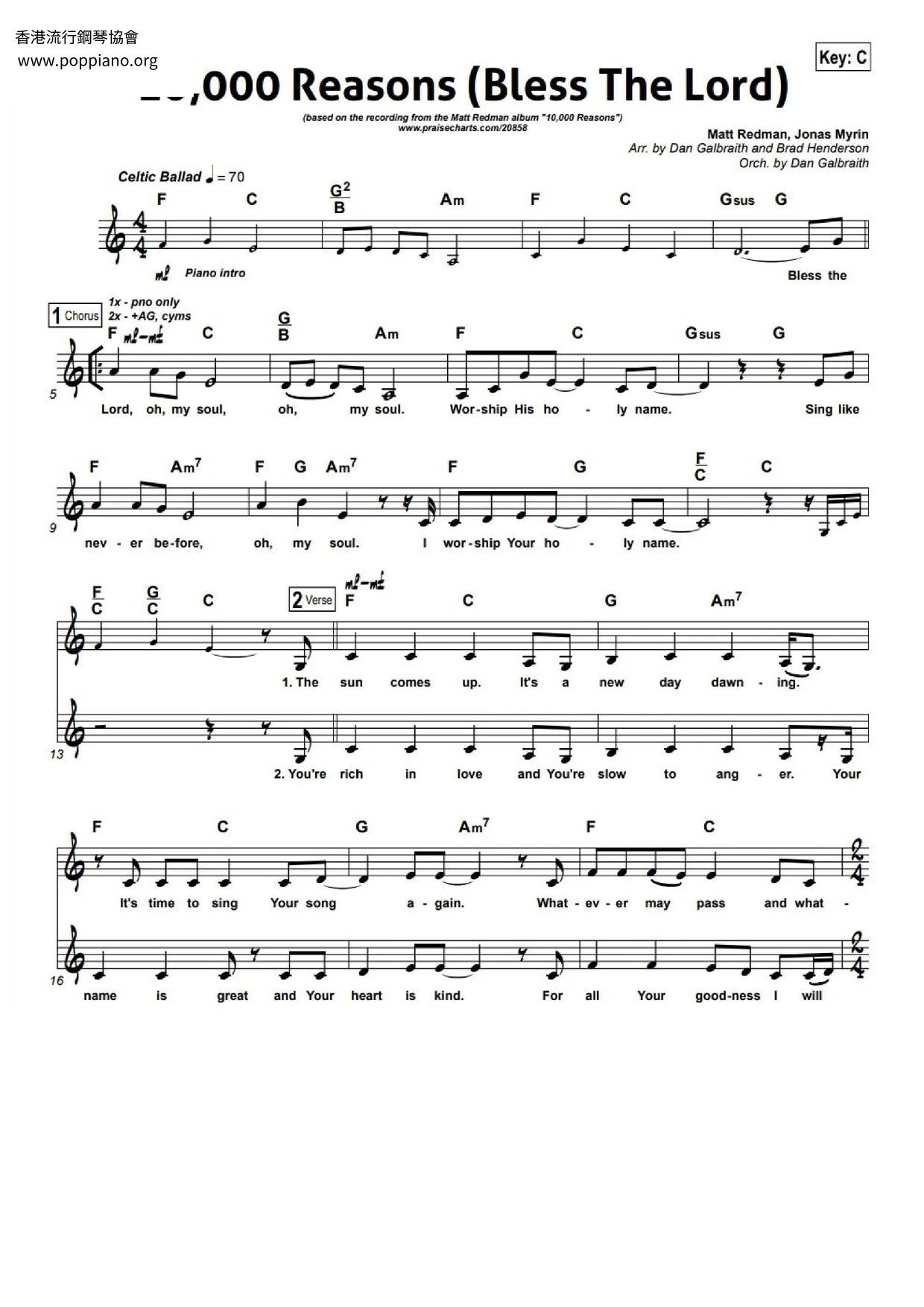 10000 Reasons Sheet Music Free