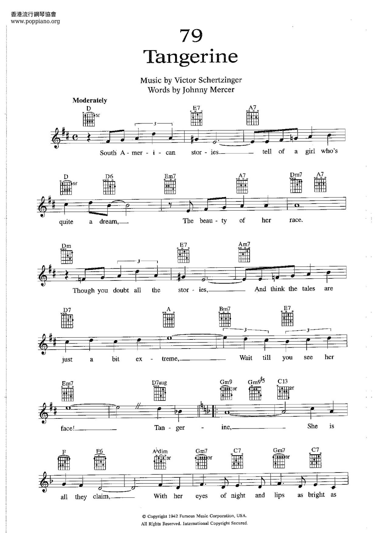 Frank SinatraTangerine Sheet Music pdf, Free Score Download ★