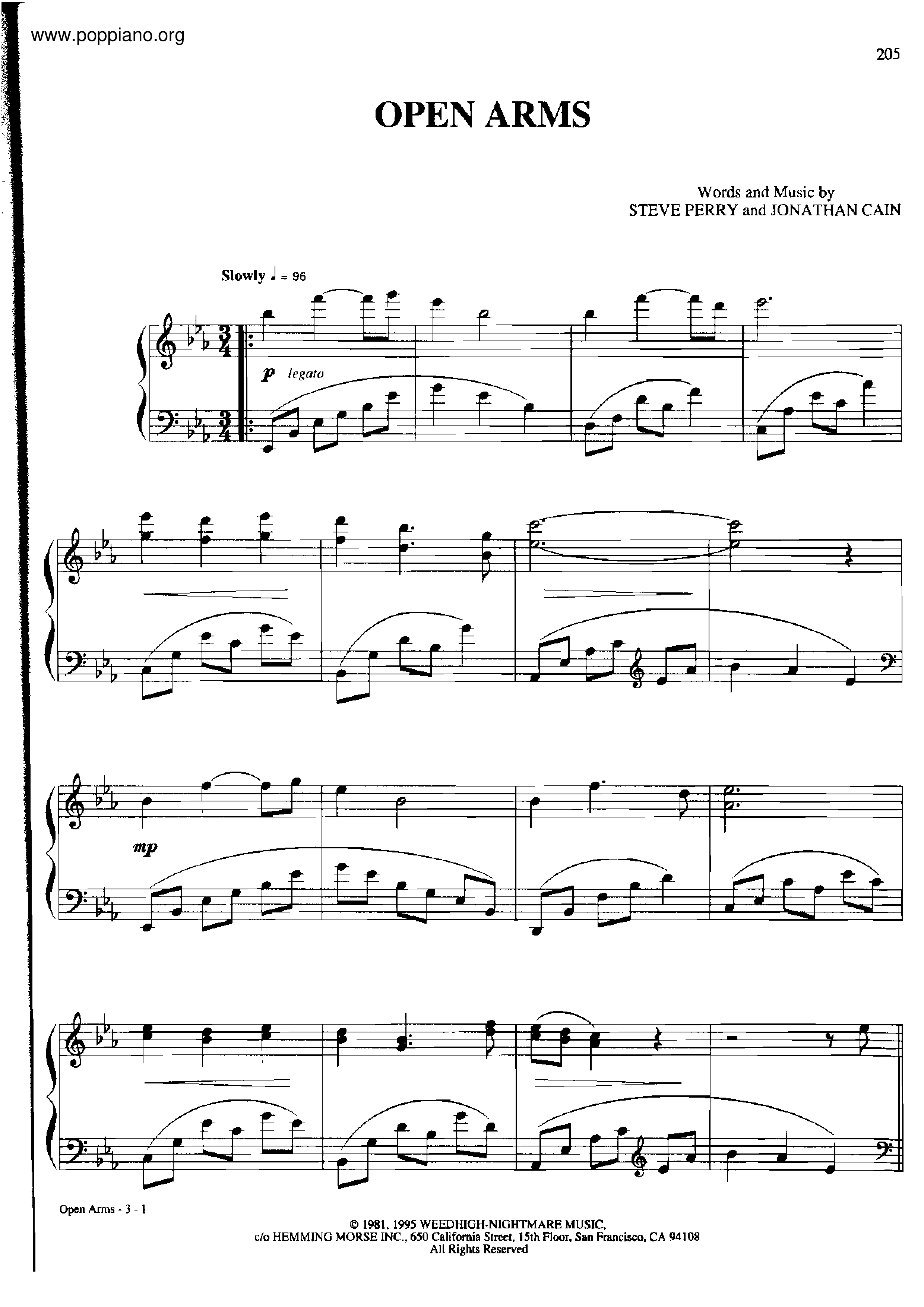 Journey-Open Arms Sheet Music pdf, - Free Score Download ★