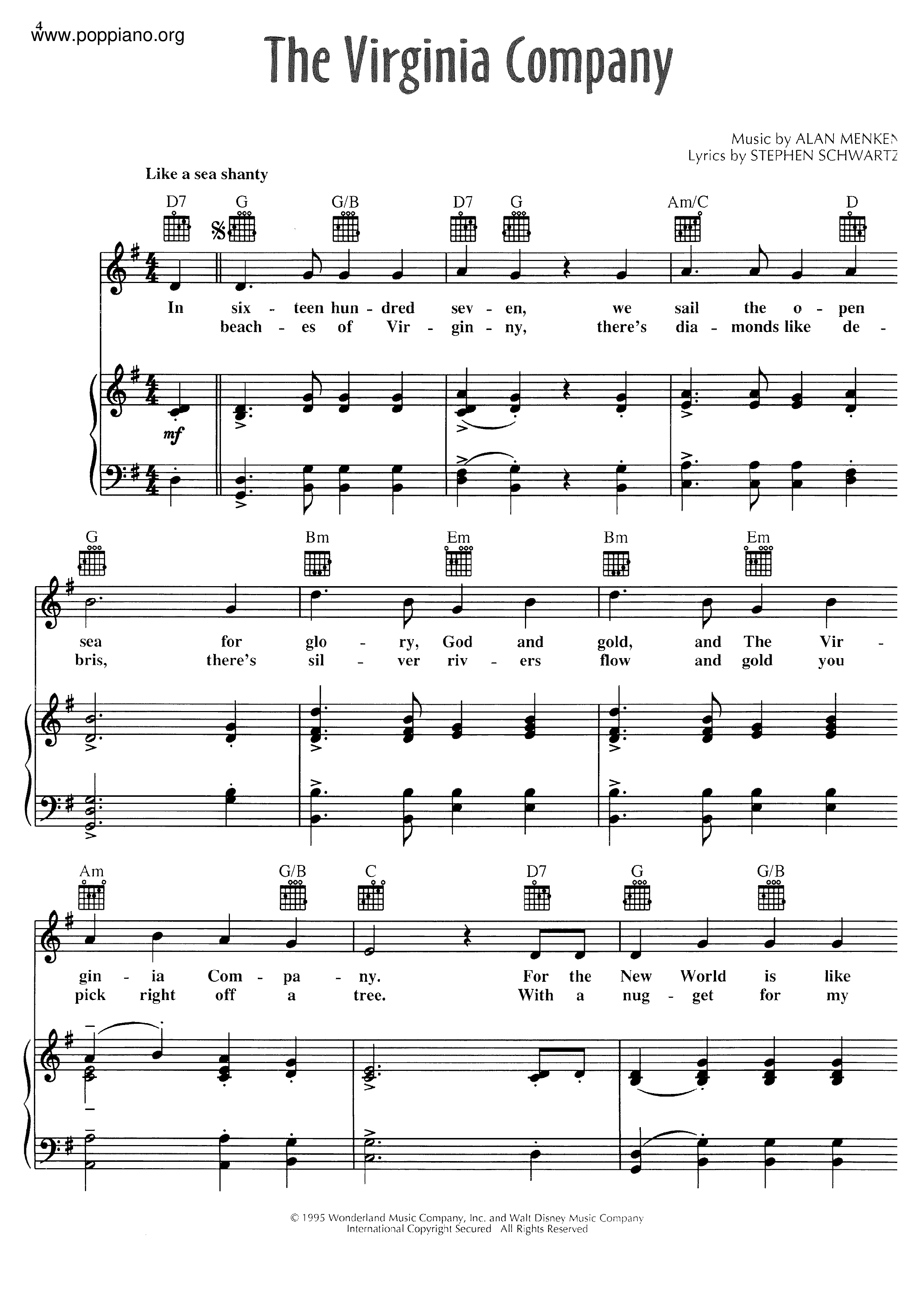 Movie SoundtrackPocahontas The Virginia Company Sheet Music pdf