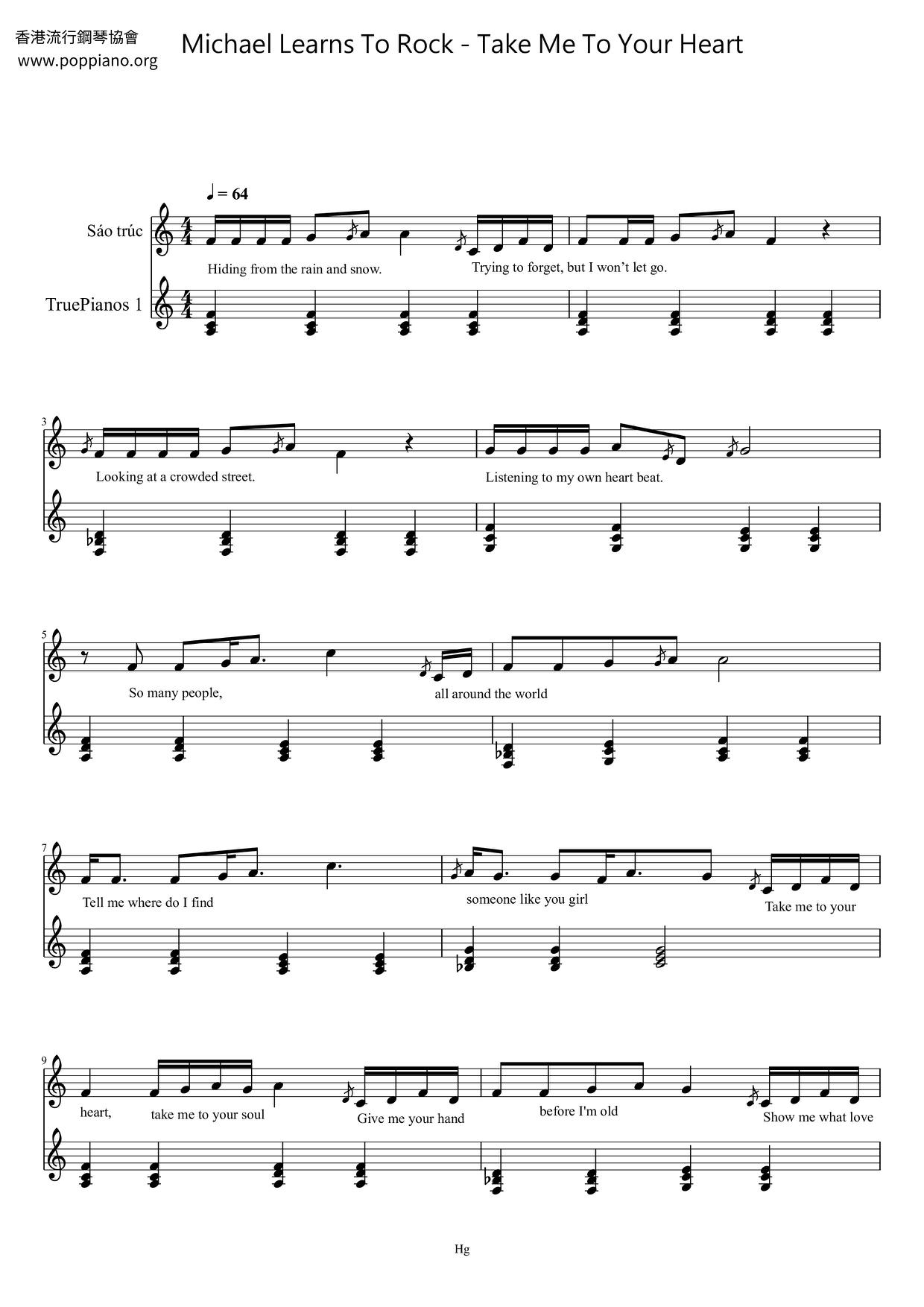 Michael Learns To RockTake Me to Your Heart Sheet Music pdf, Free