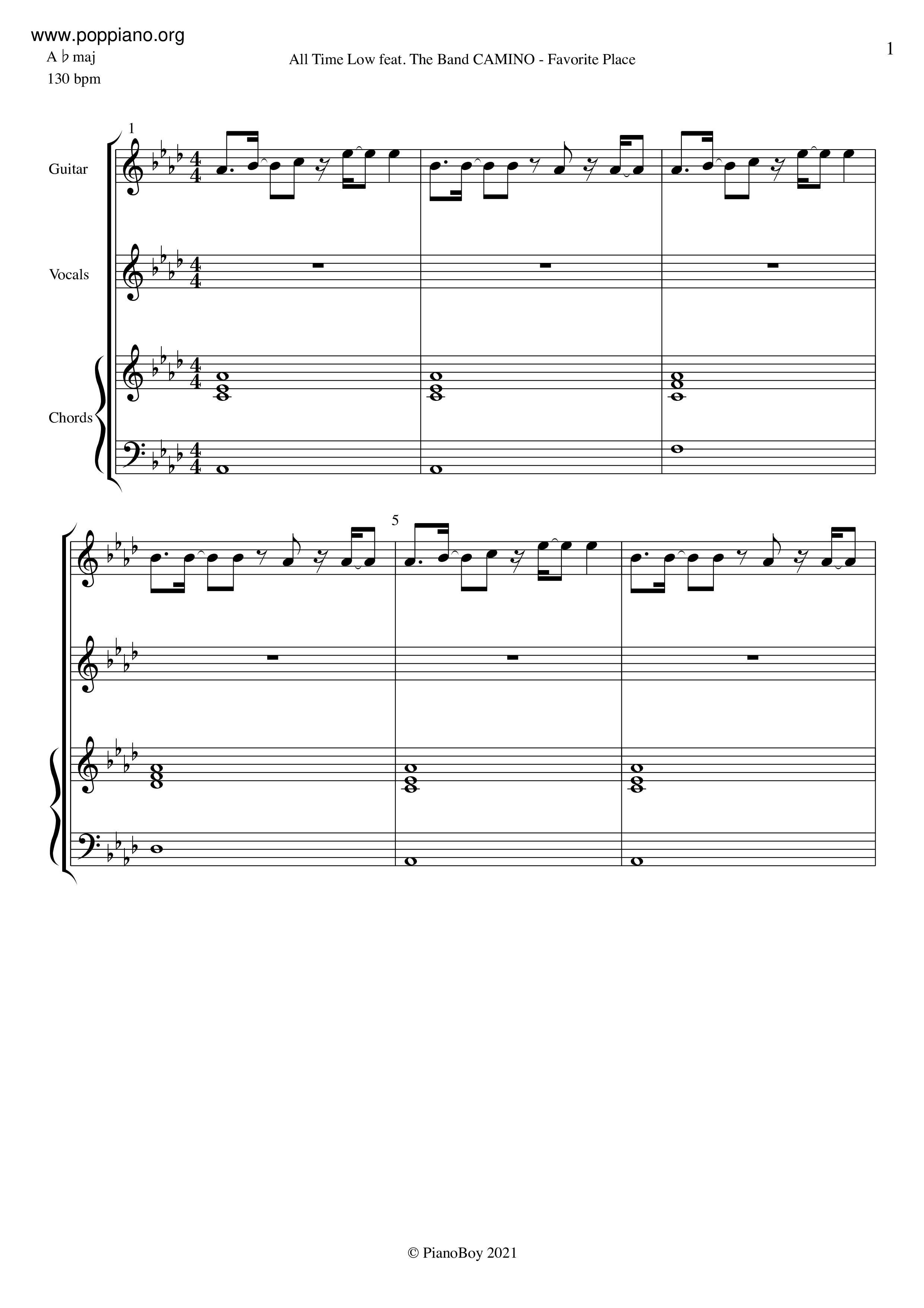 All Time LowFavorite Place Sheet Music pdf, Free Score Download ★
