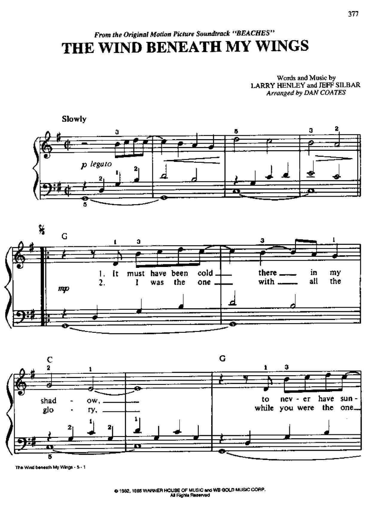 Bette MidlerWind Beneath My Wings Sheet Music pdf, Free Score Download ★