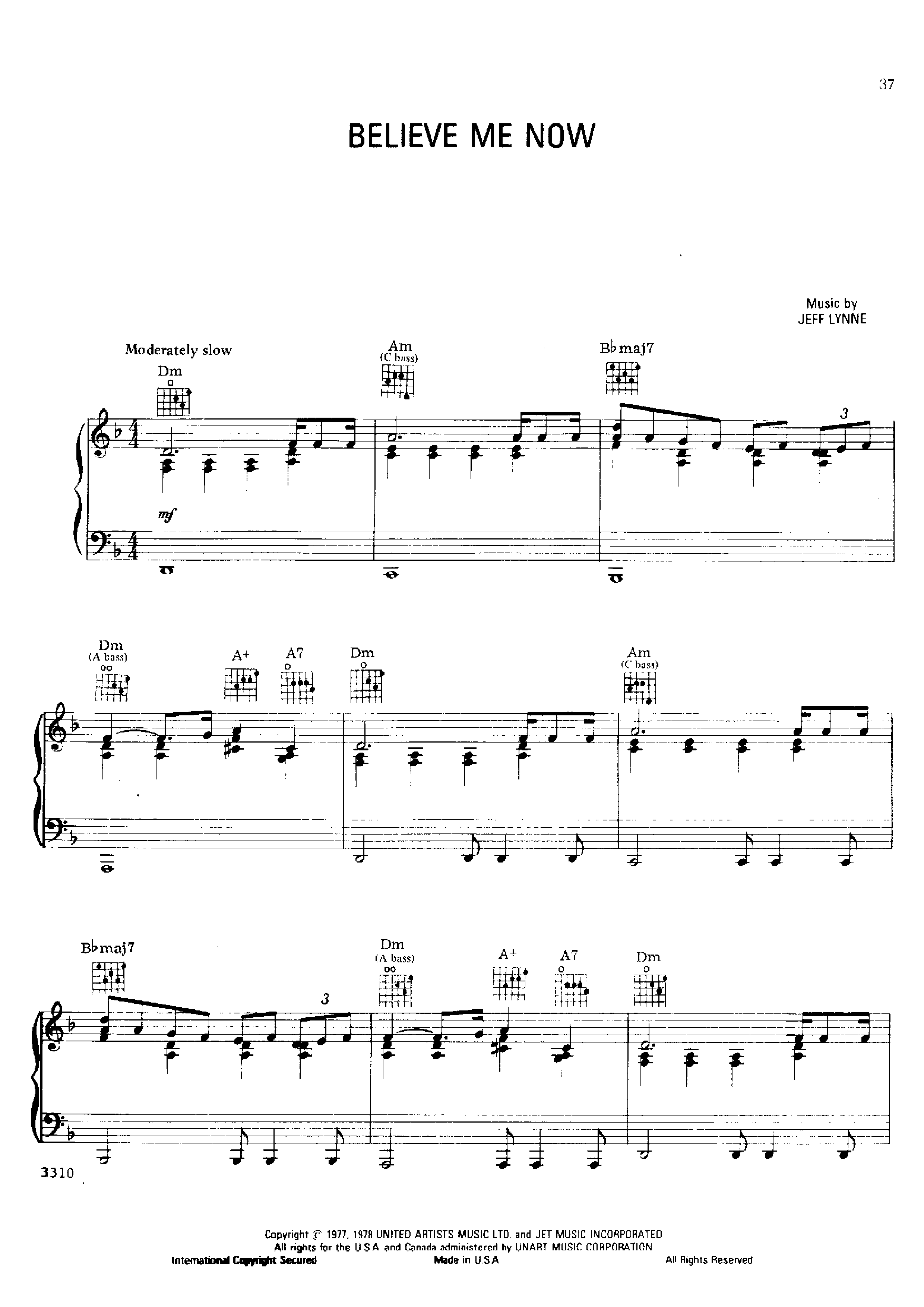 ★Electric Light Orchestra Believe Me Now ピアノ譜pdf 香港ポップピアノ協会 無料PDF楽譜