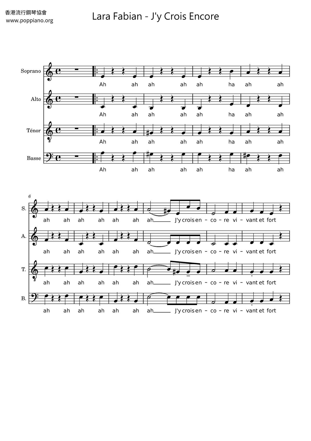 Lara FabianJ'y Crois Encore 琴譜pdf香港流行鋼琴協會琴譜下載 ★