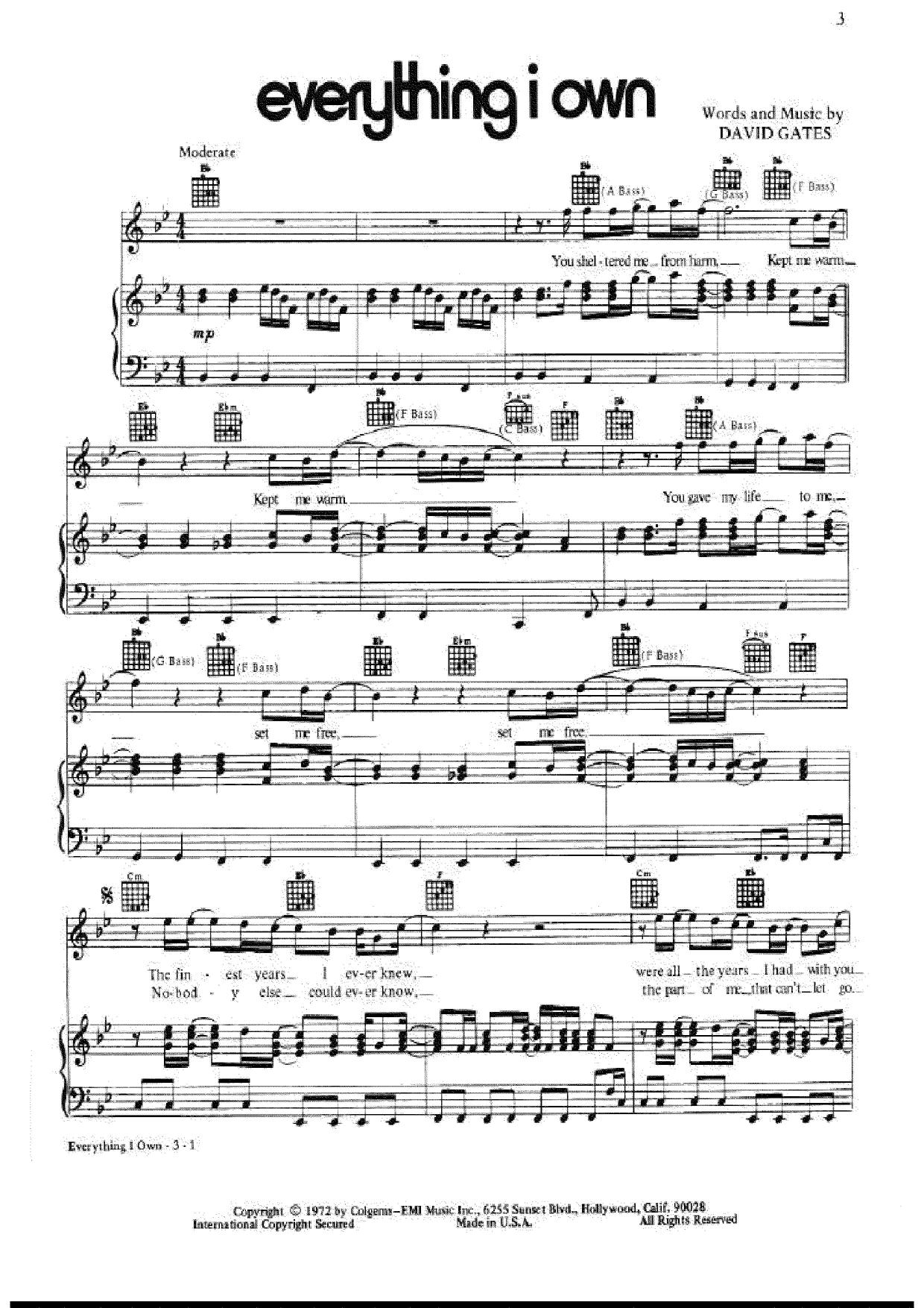 BreadEverything I Own Sheet Music pdf, Free Score Download ★