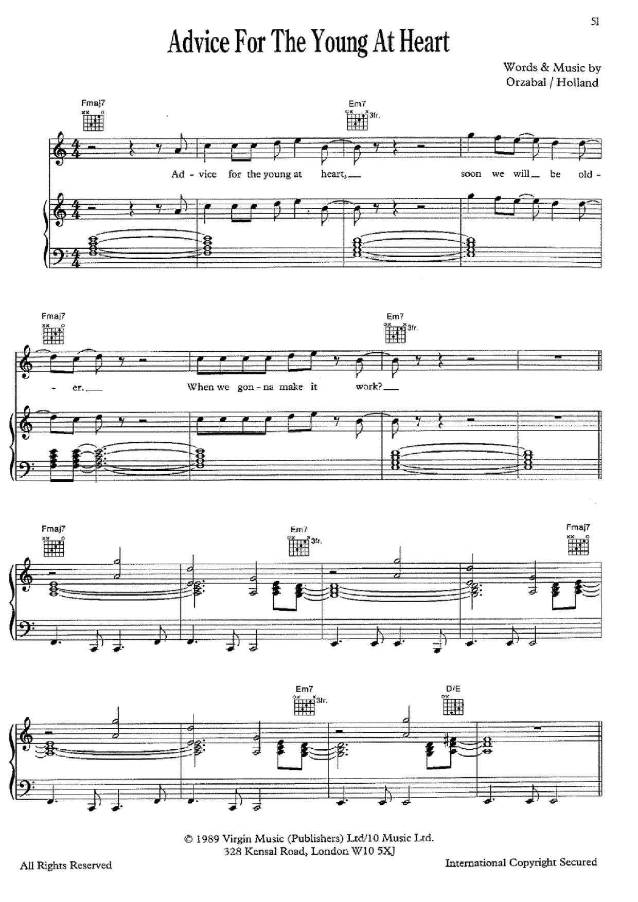 Tears For FearsAdvice For The Young At Heart Sheet Music pdf, Free