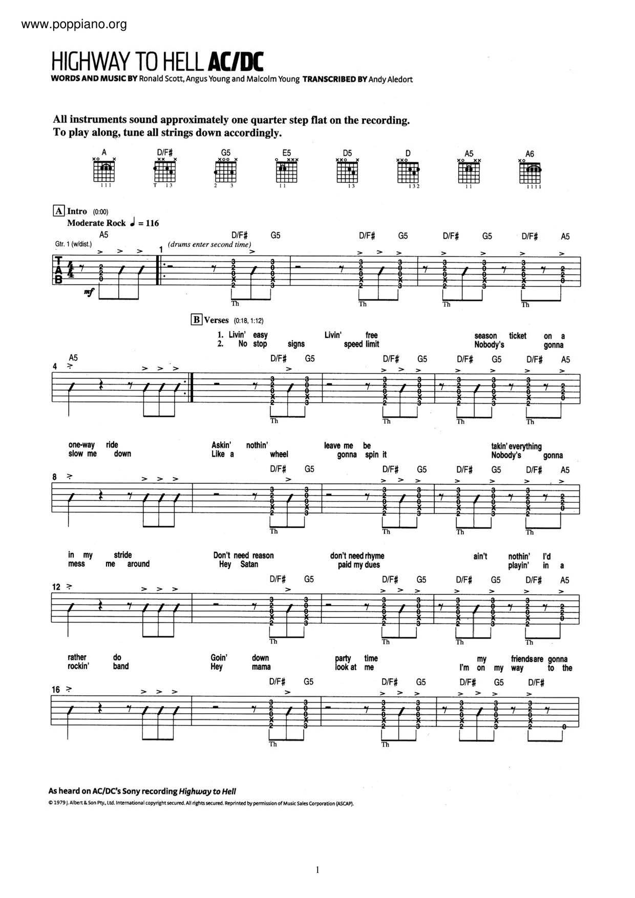 AC/DC-Highway To Hell Sheet Music pdf, - Free Score Download ★