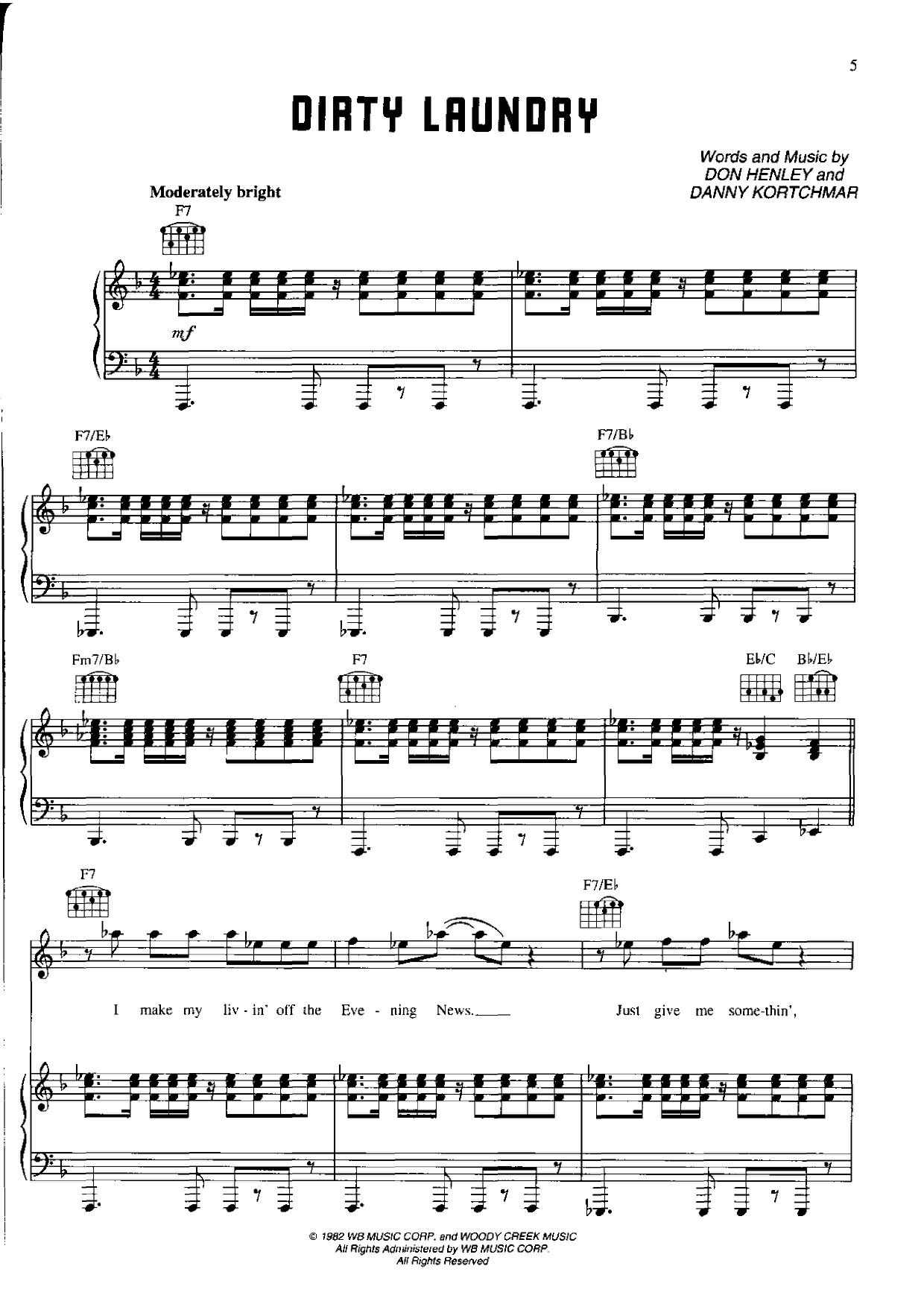 Don HenleyDirty Laundry Sheet Music pdf, Free Score Download ★