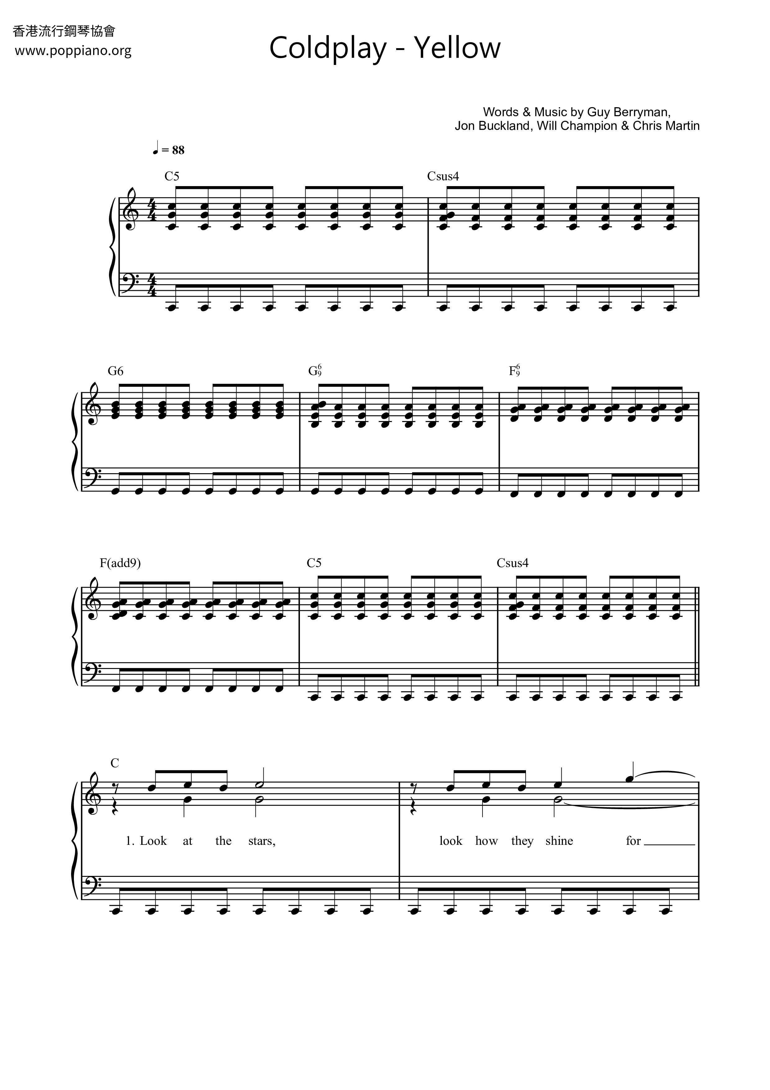 Yellow Coldplay Script Coldplay-Yellow Sheet Music pdf, - Free Score Download ★
