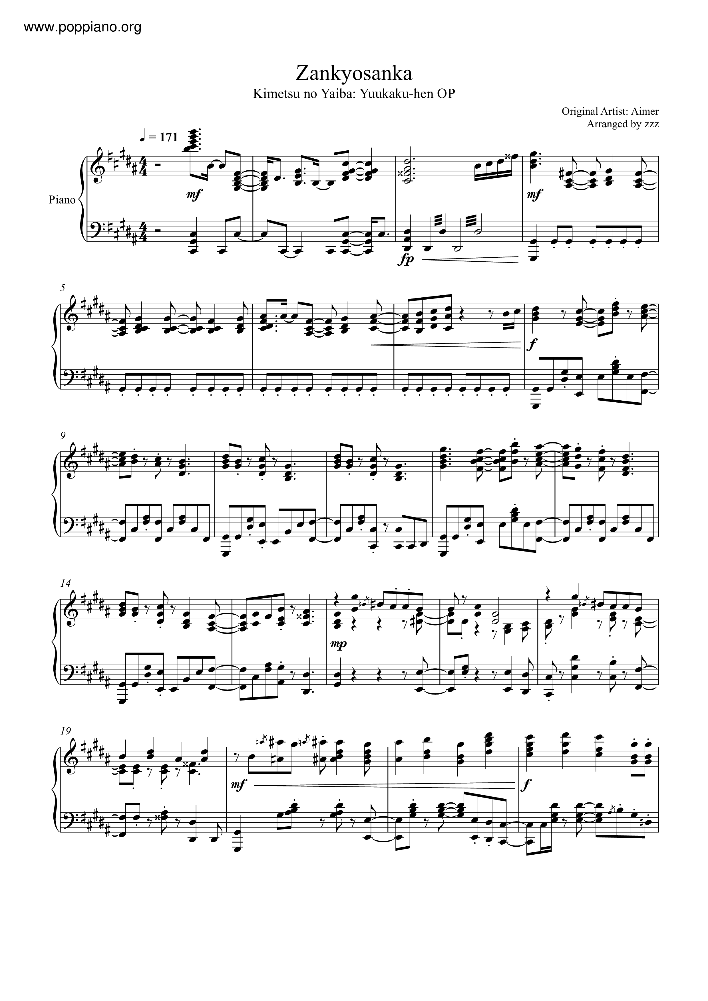 AimerDemon Slayer Zankyou Sanka Sheet Music pdf, (エメ) Free Score Download ★