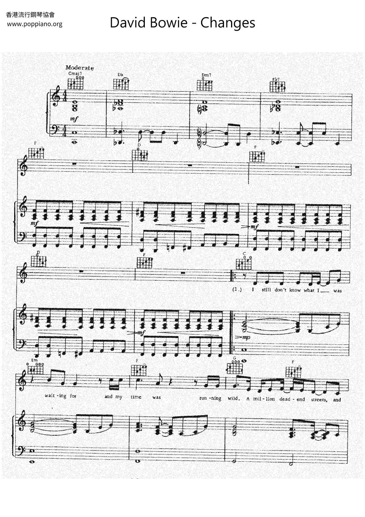 David BowieChanges Sheet Music pdf, Free Score Download ★