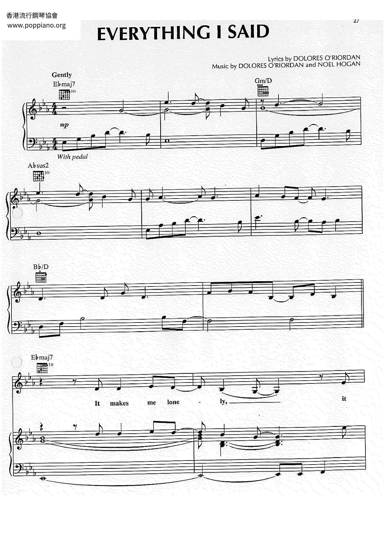 The CranberriesEverything I Said Sheet Music pdf, Free Score Download ★