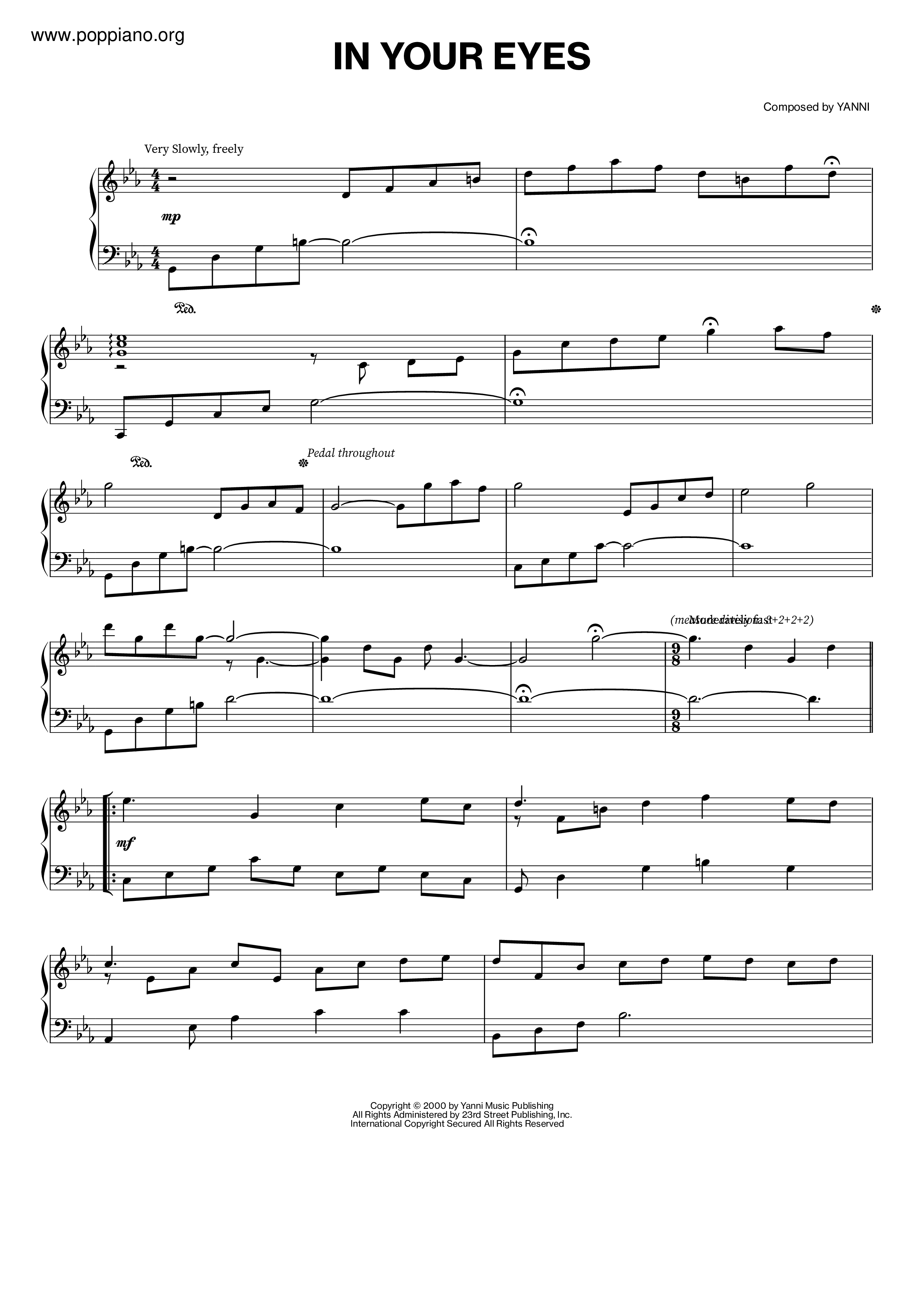 YanniIn Your Eyes Sheet Music pdf, Free Score Download ★