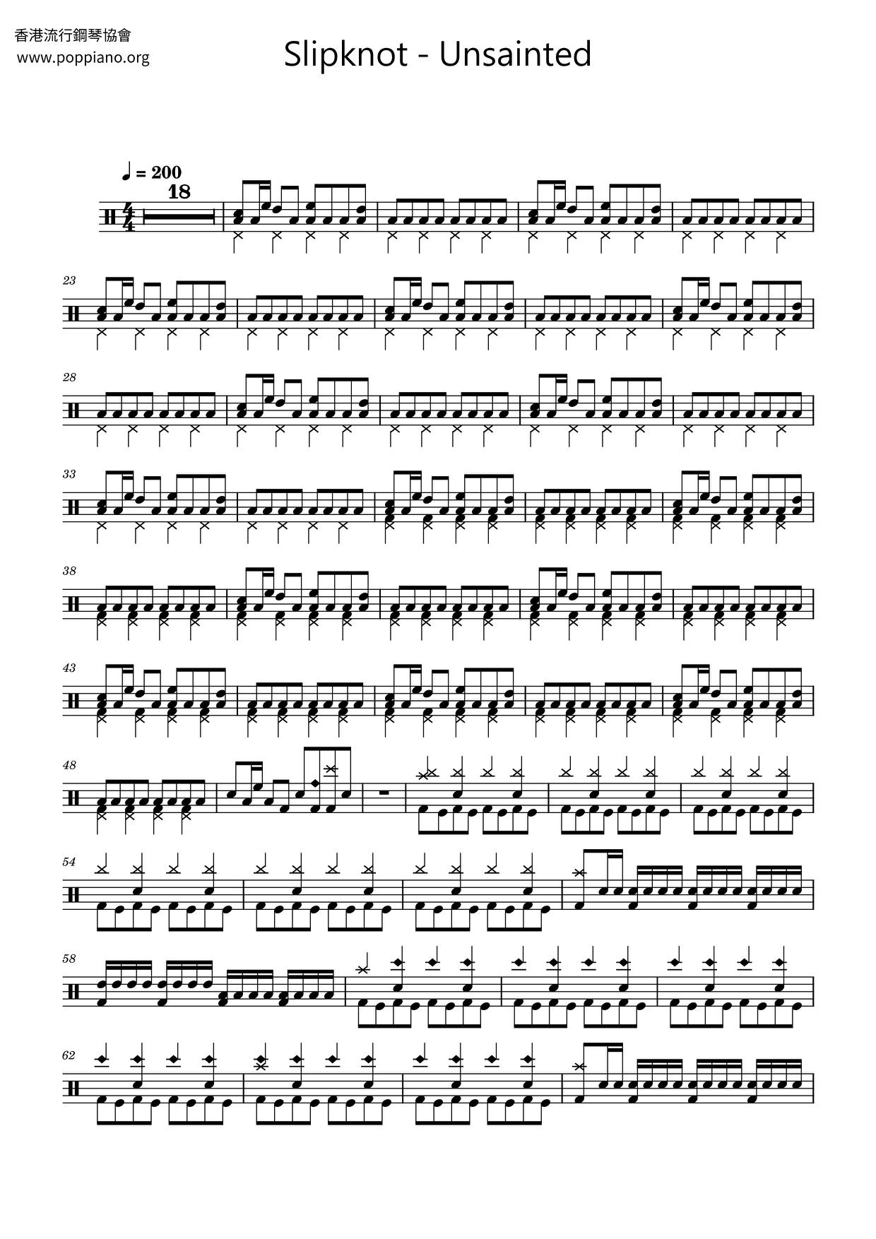 SlipknotUnsainted Drum Tab pdf, Free Score Download ★