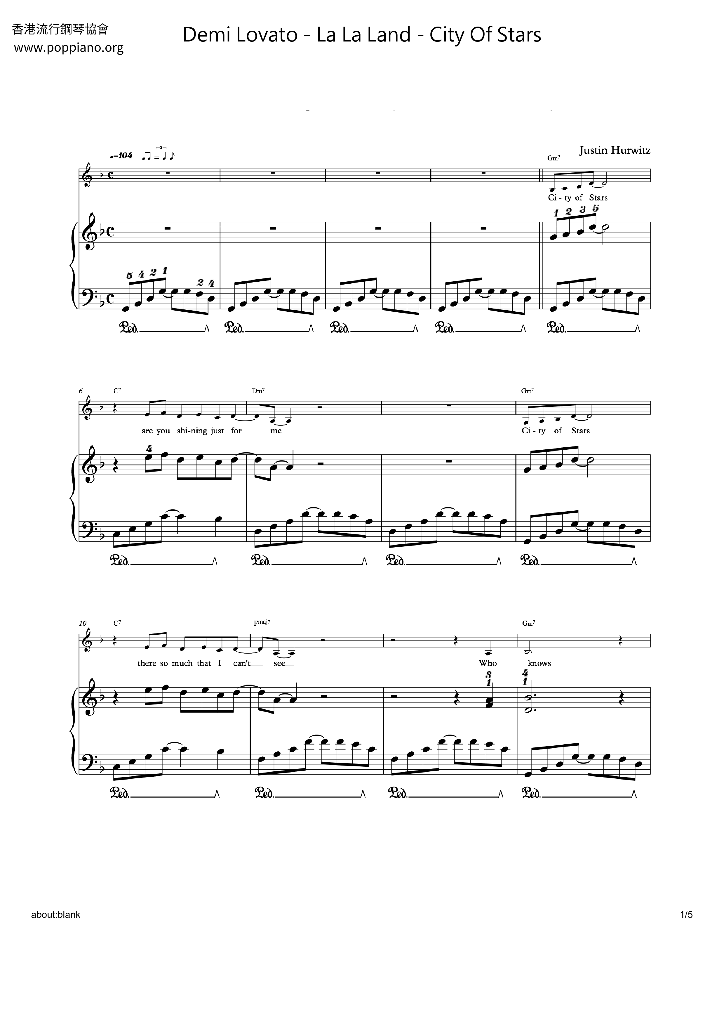 Demi LovatoLa La Land City Of Stars Sheet Music pdf, Free Score Download ★