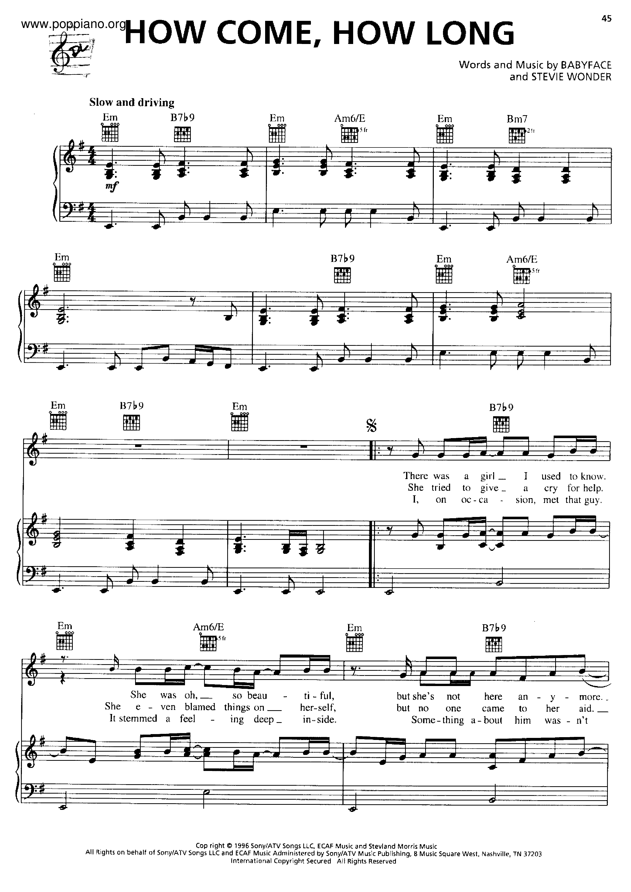 BabyfaceHow Come, How Long Sheet Music pdf, Free Score Download ★