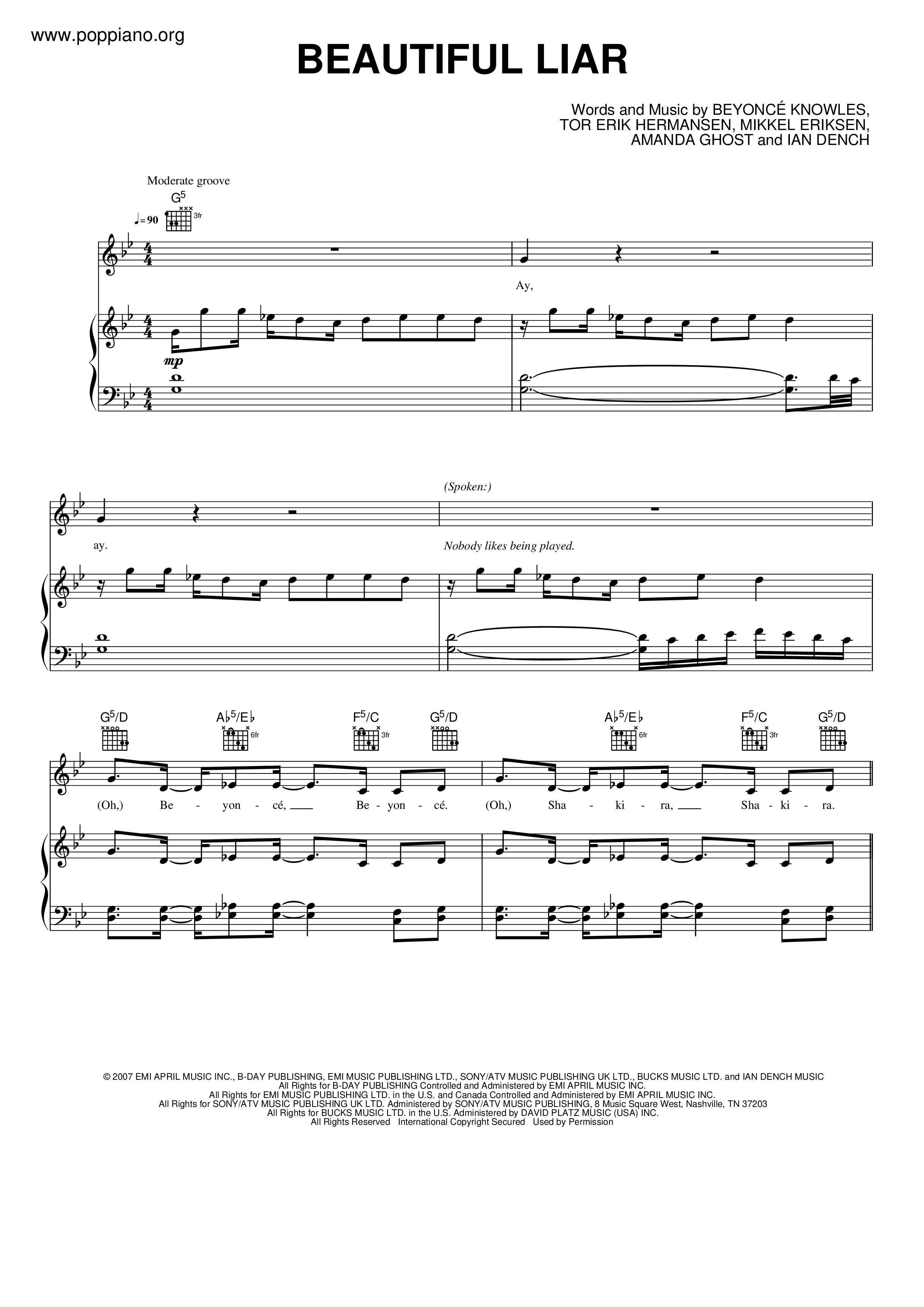 BeyonceBeautiful Liar Sheet Music pdf, Free Score Download ★