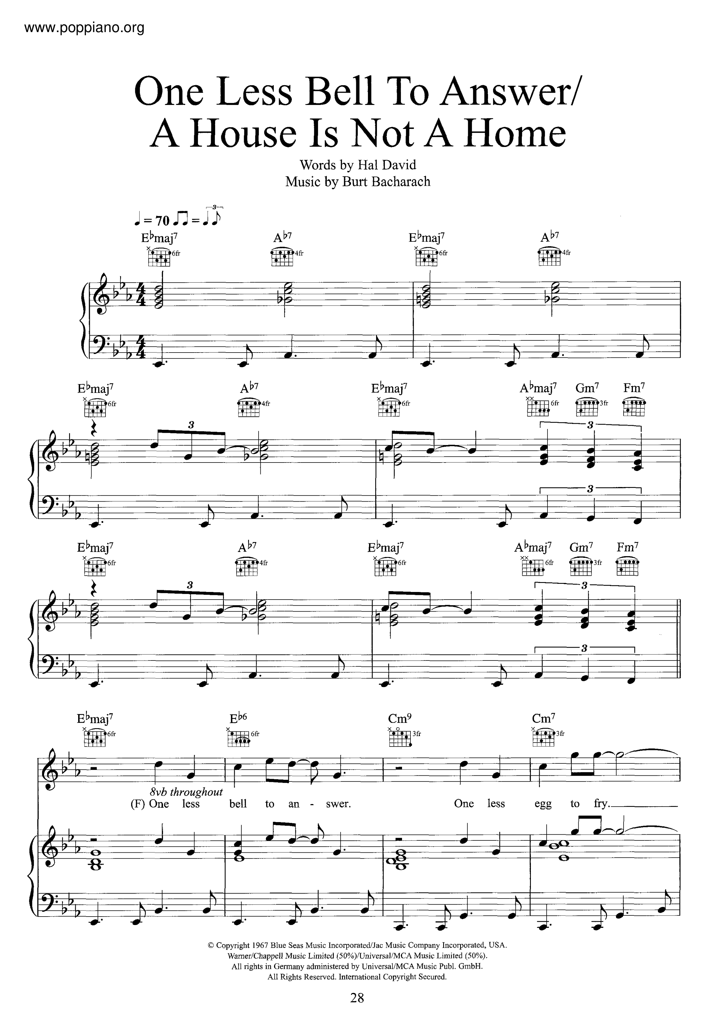 GleeOne Less Bell To Answer / A House Is Not A Home 琴谱/五线谱pdf香港流行钢琴协会