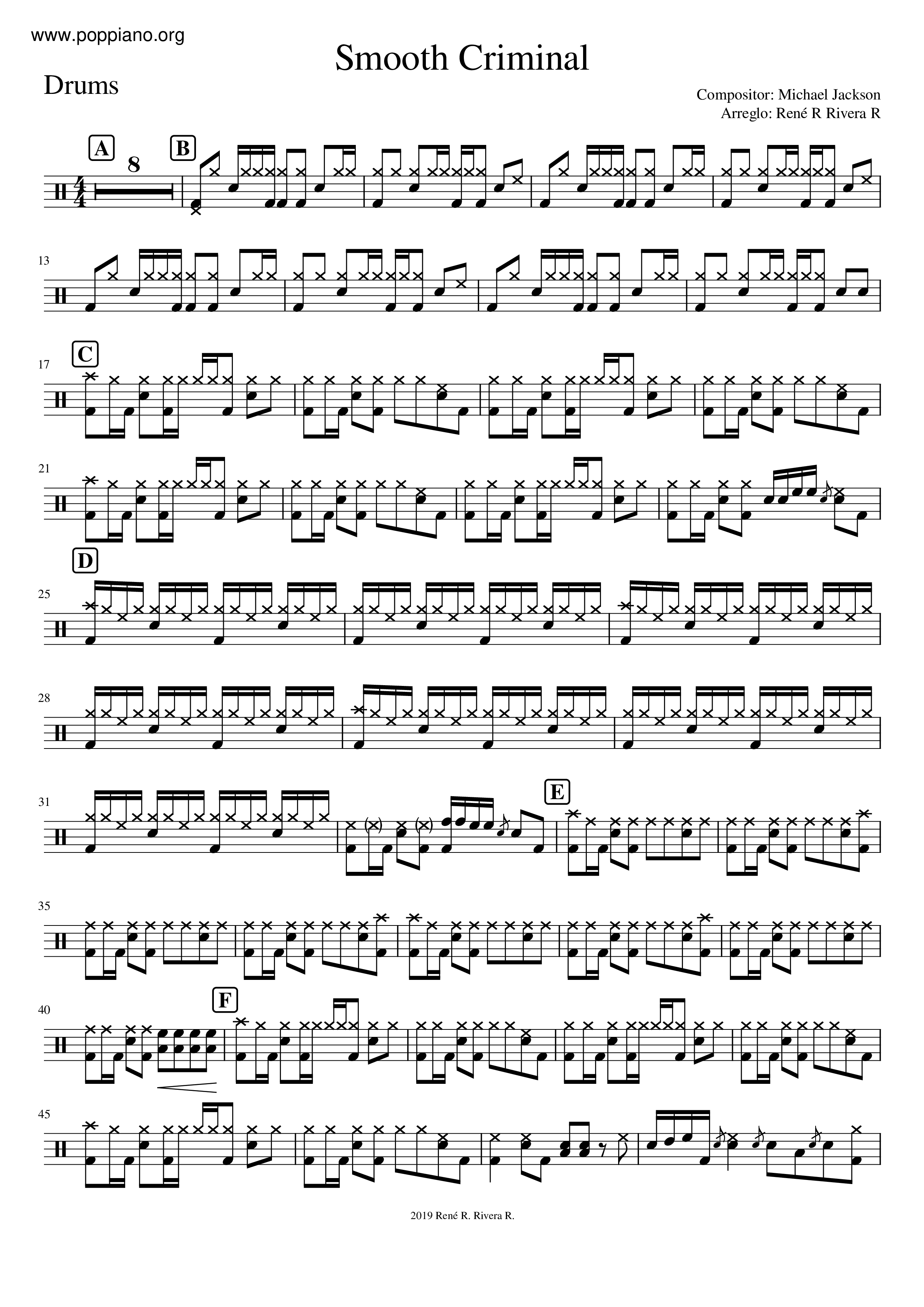 Michael JacksonSmooth Criminal Drum Tab pdf, Free Score Download ★