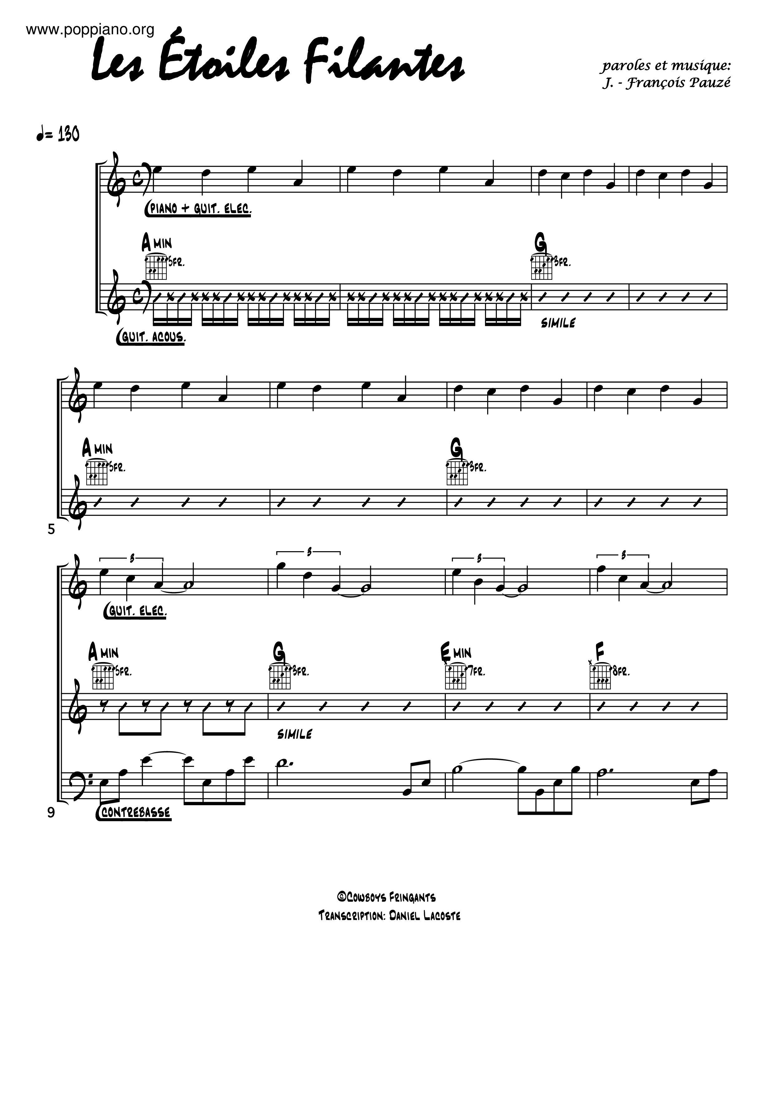 Les Cowboys FringantsLes étoiles filantes Sheet Music pdf, Free