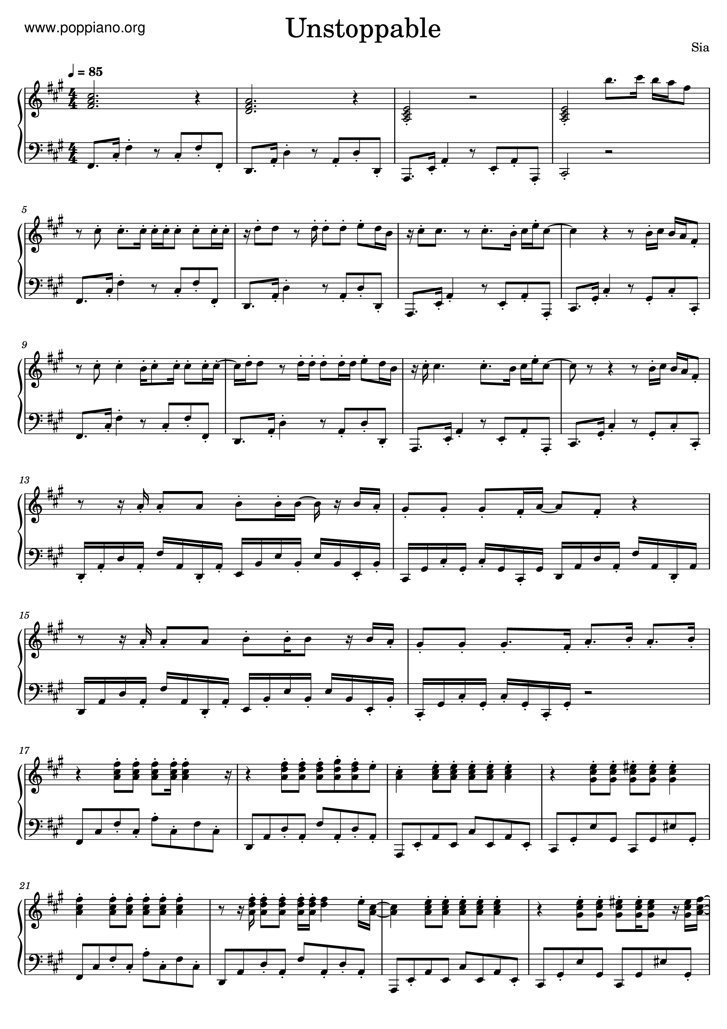 SiaUnstoppable Sheet Music pdf, Free Score Download ★